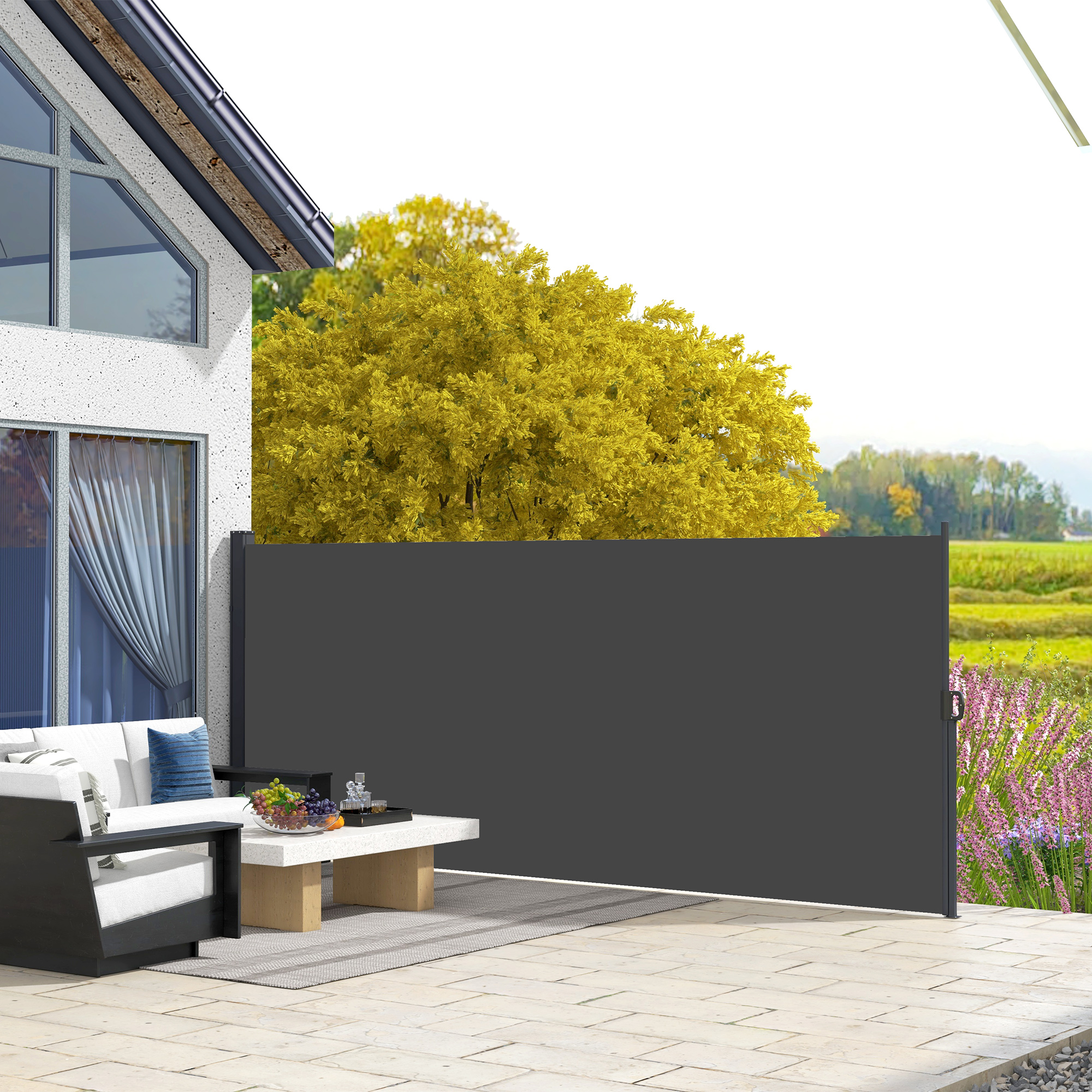 Outsunny Outdoor Retractable Side Awning, Privacy Screen for Garden, Terrace, Pool, 400 x 180cm, Black
