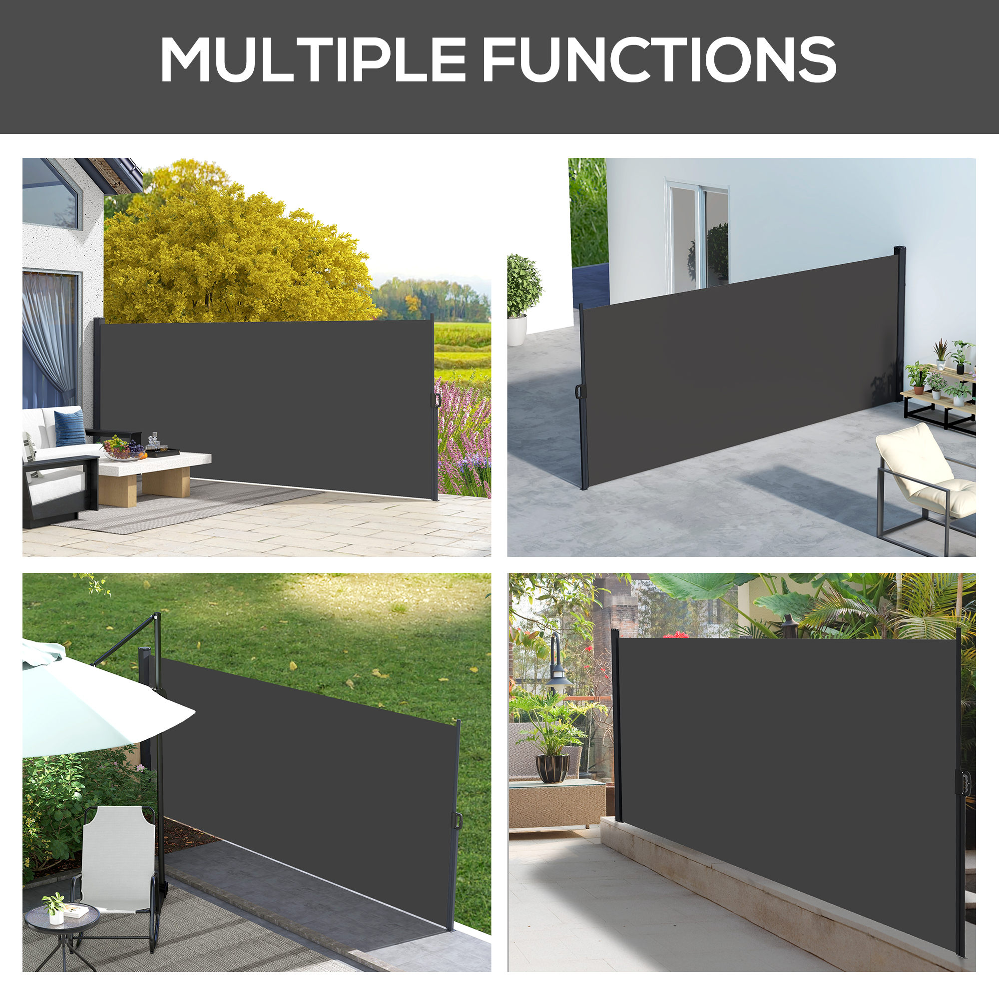 Outsunny Outdoor Retractable Side Awning, Privacy Screen for Garden, Terrace, Pool, 400 x 180cm, Black