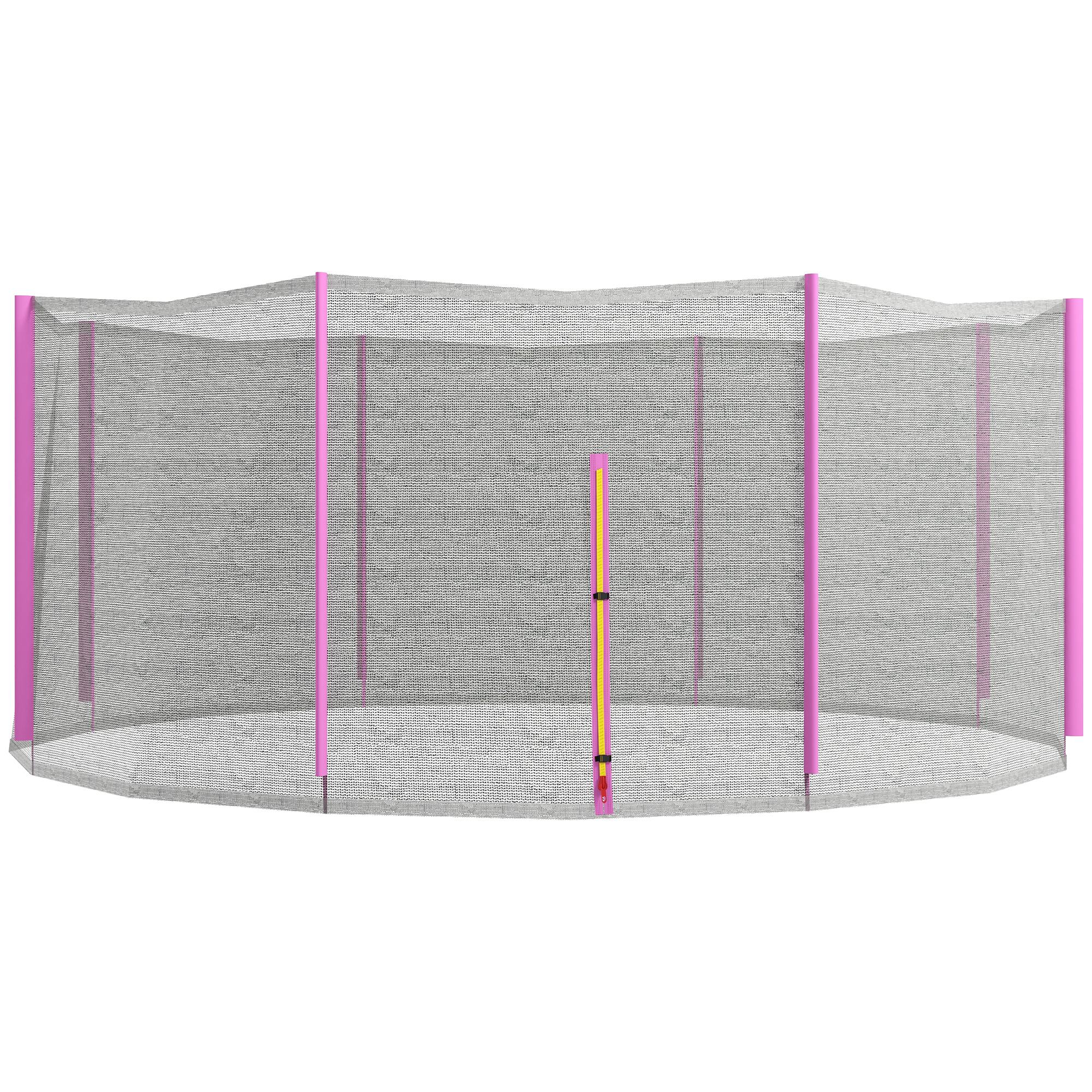 SPORTNOW Rete di Protezione per Trampolini a 6 Pali con Ingresso con Cerniera, in PE, Ø366x180 cm, Nero e Rosa Aosom