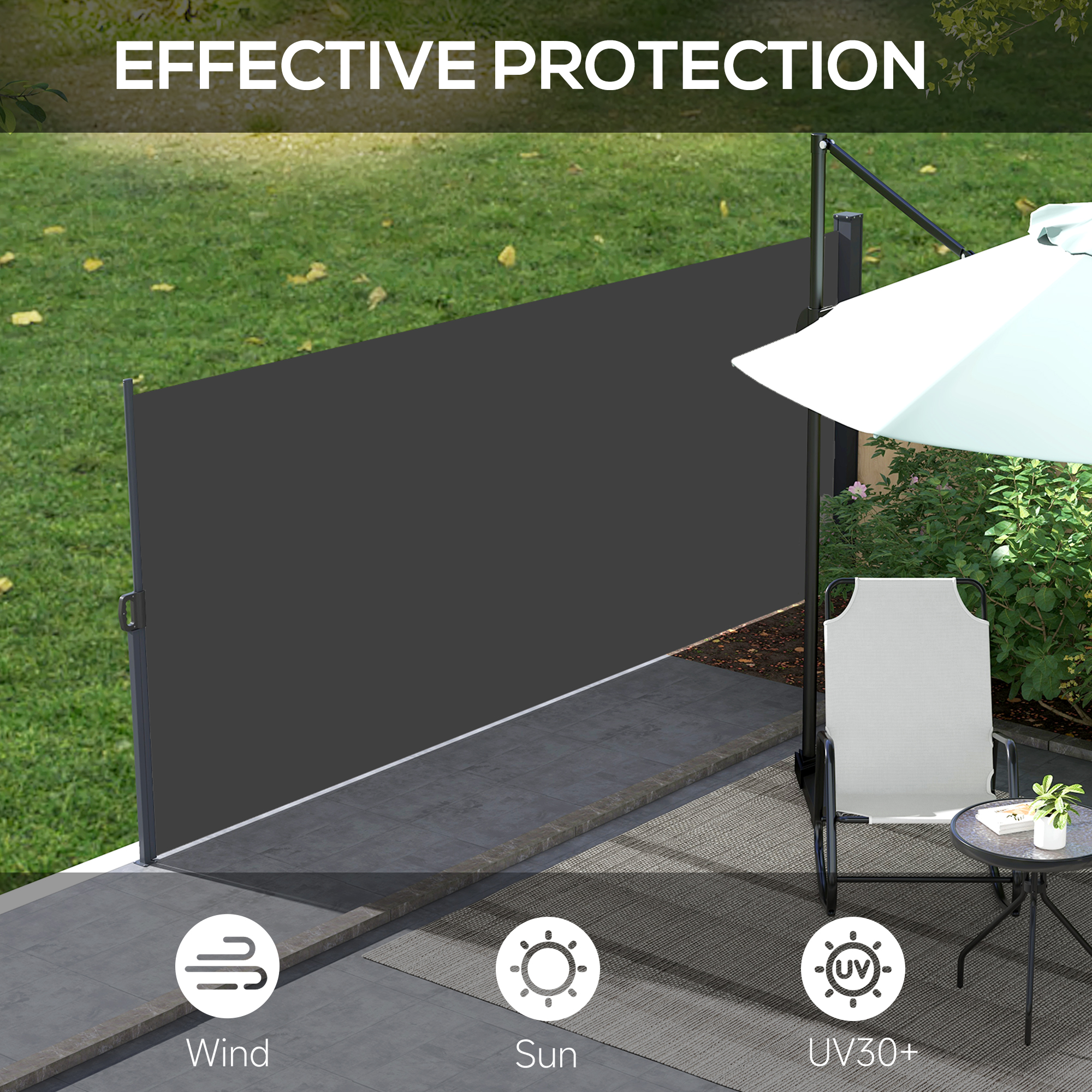 Outsunny Outdoor Retractable Side Awning, Privacy Screen for Garden, Terrace, Pool, 400 x 180cm, Black