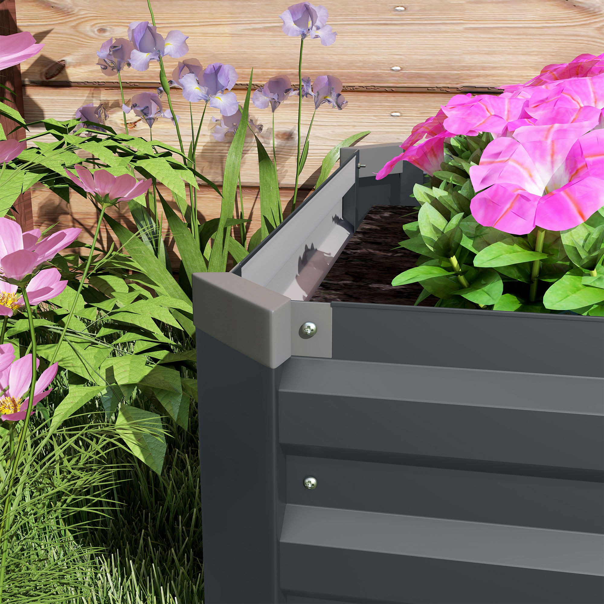 Outsunny Galvanised Raised Bed for Garden, Rectangular Outdoor Elevated Planter Box with Safety Edging and Open Bottom for Growing Flowers, Herbs and Vegetables, 240 x 60cm, Grey