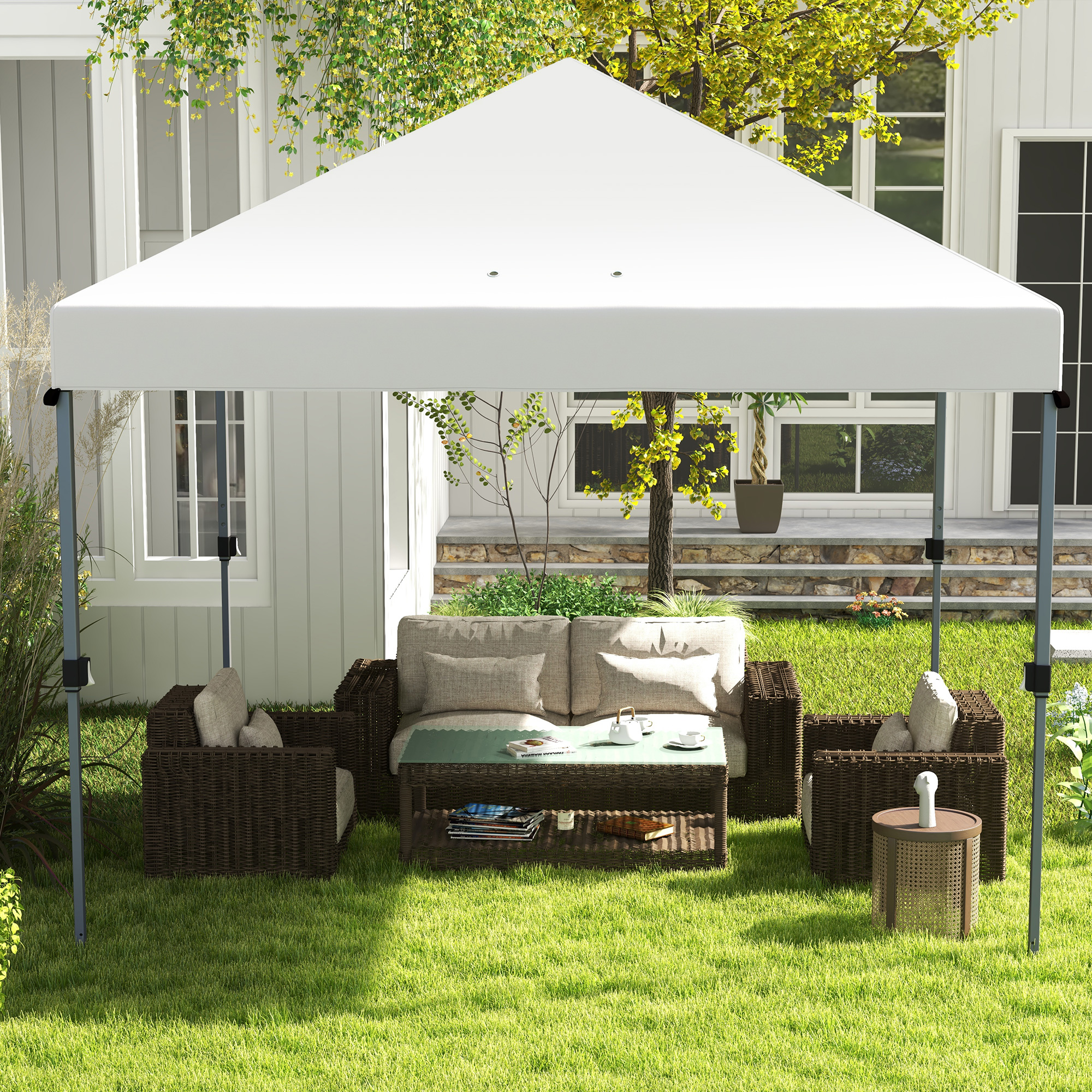 Outsunny 3 x 3(m) Pop Up Gazebo, 1 Person Easy up Marquee Party Tent with 1-Button Push, Adjustable Straight Legs, Stakes, Ropes,
