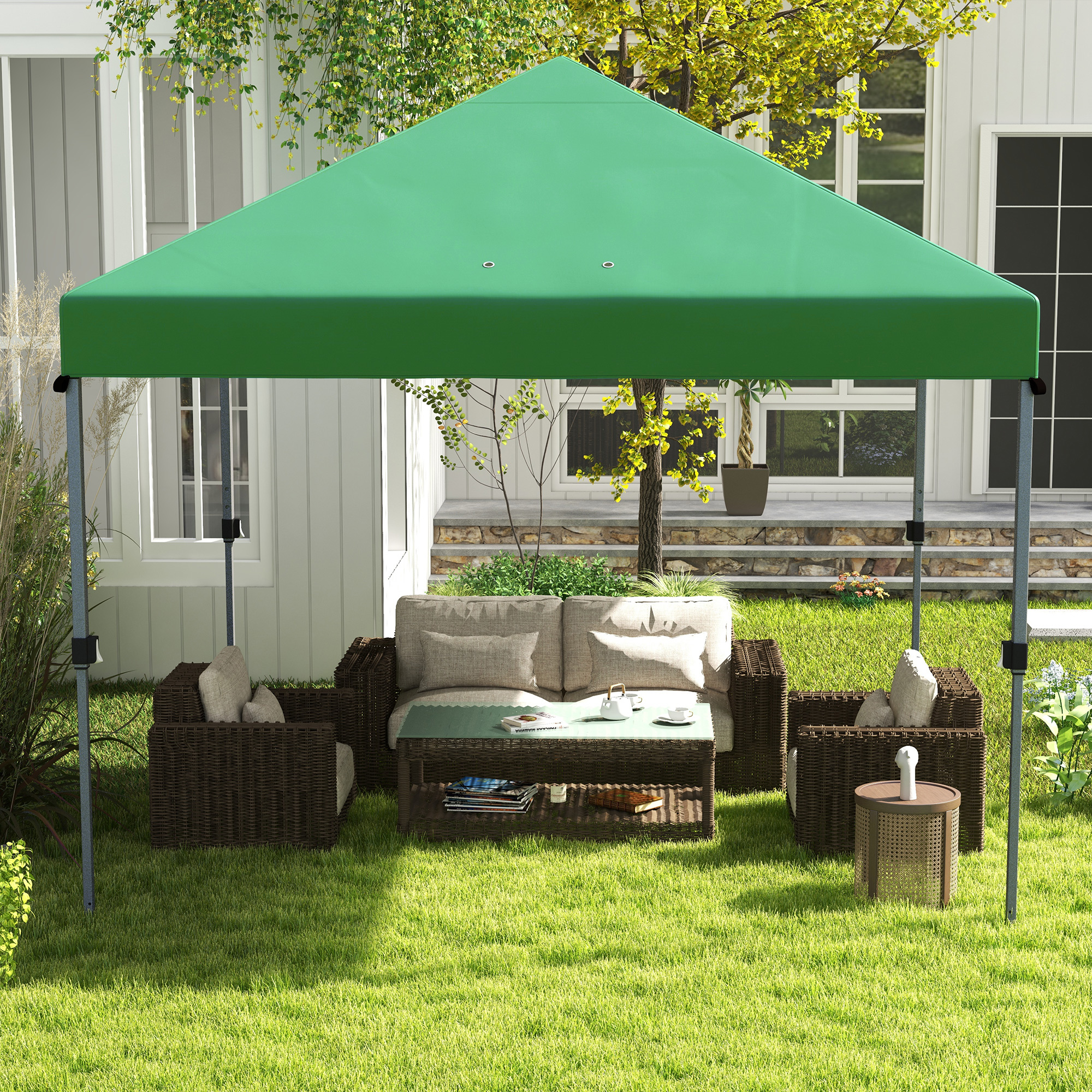 Outsunny 3 x 3(m) Pop Up Gazebo, 1 Person Easy up Marquee Party Tent with 1-Button Push, Adjustable Straight Legs, Stakes, Ropes,