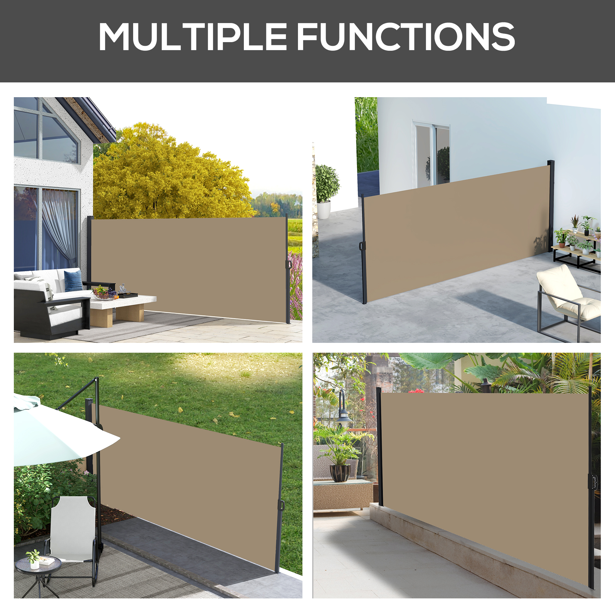 Outsunny Retractable Side Awning, Khaki Outdoor Privacy Divider for Garden, Hot Tub, Balcony, 400 x 160cm