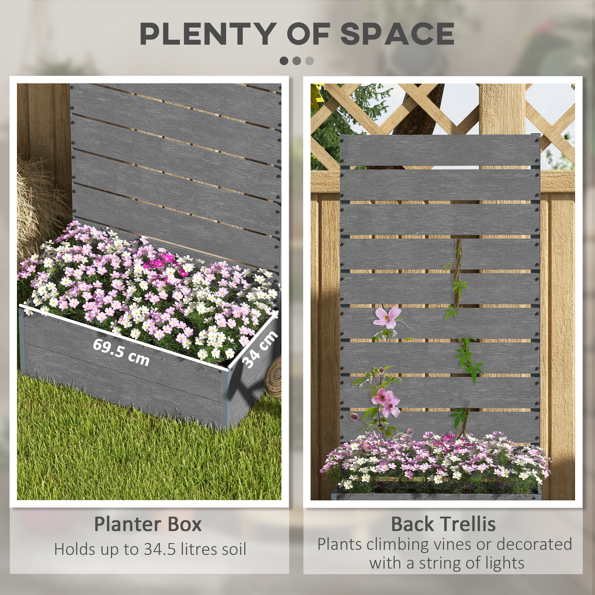 Outsunny Garden Planter with Trellis for Climbing Plants, Vines, Flowers, Freestanding Raised Bed for Outdoor, Patio, Planter Box