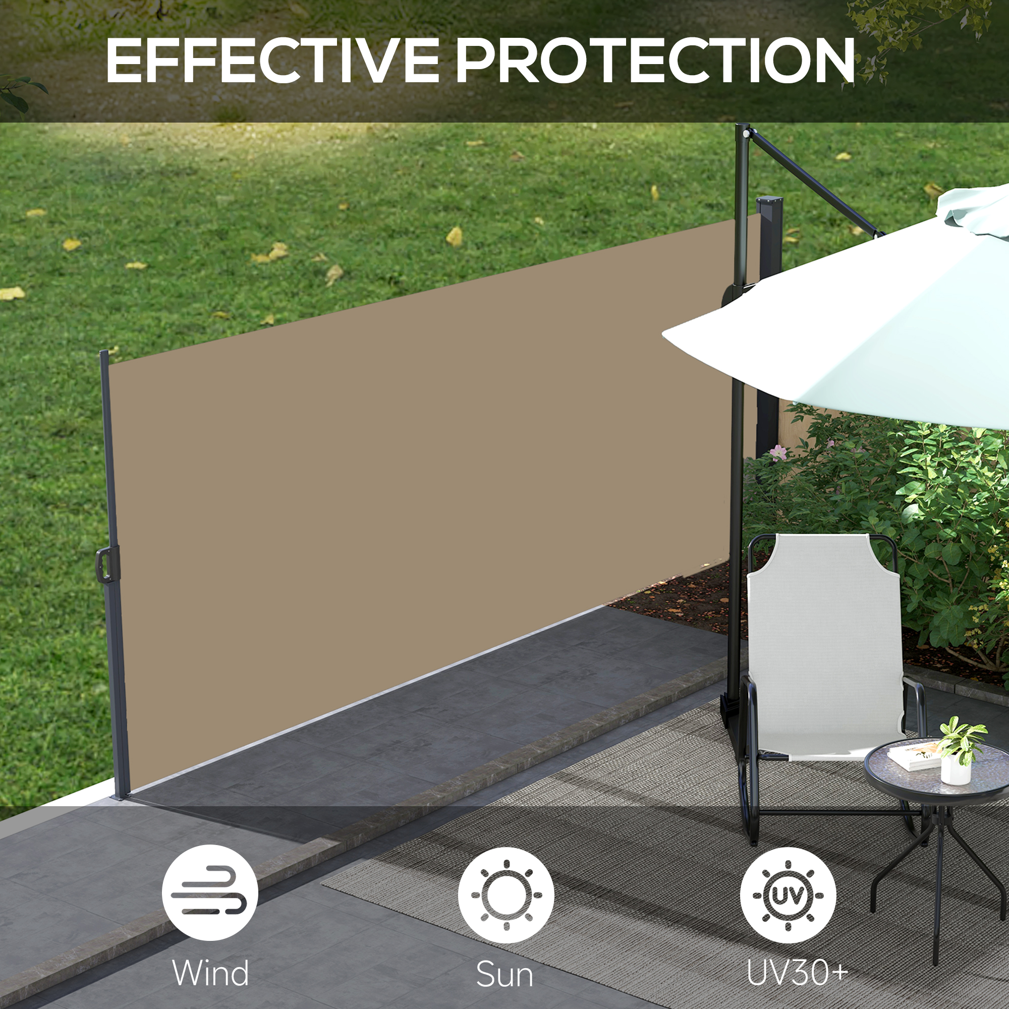 Outsunny Retractable Side Awning, Khaki Outdoor Privacy Divider for Garden, Hot Tub, Balcony, 400 x 160cm