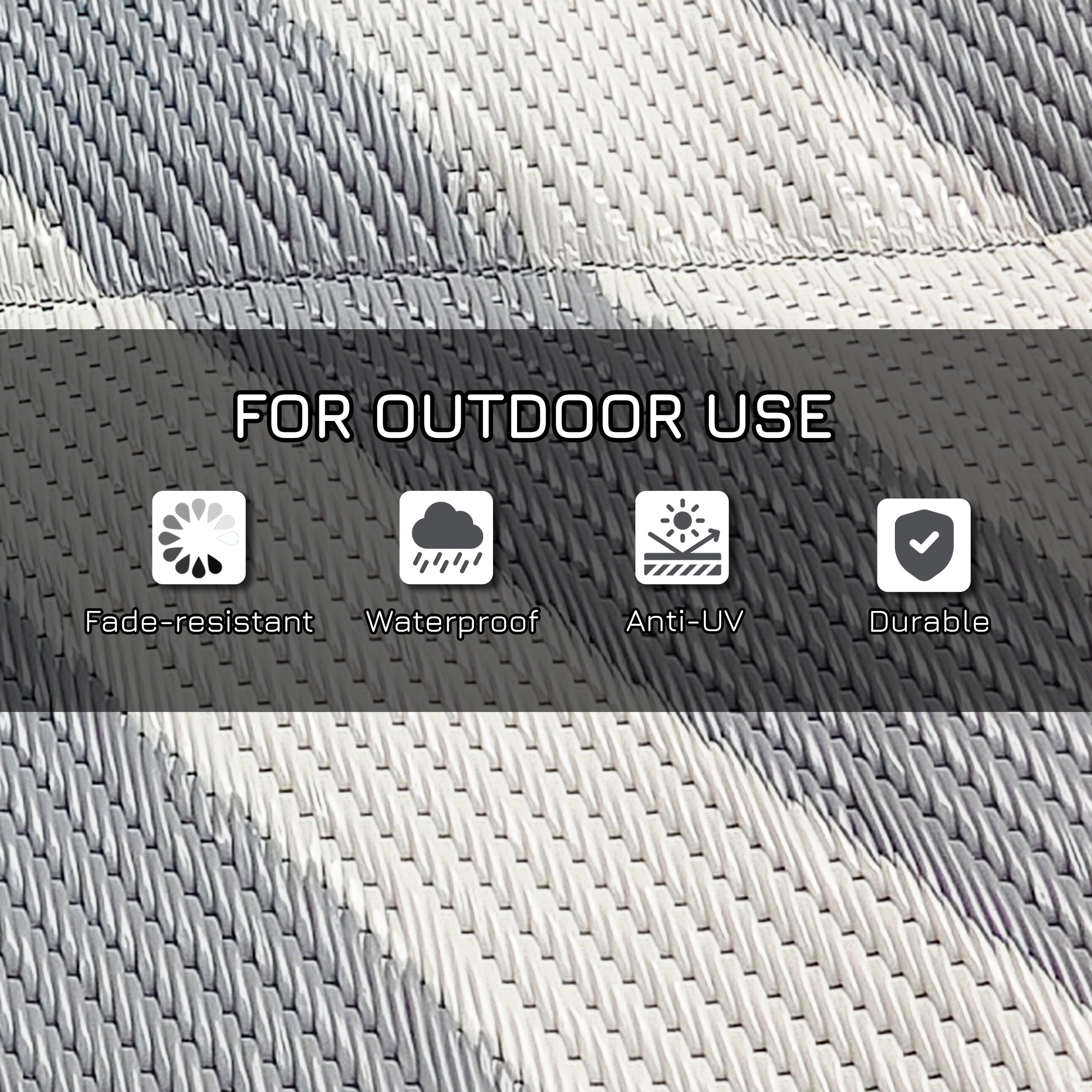 Outsunny Reversible Outdoor Rug, Plastic Straw, Portable with Carry Bag, 182 x 274cm, Grey and Cream