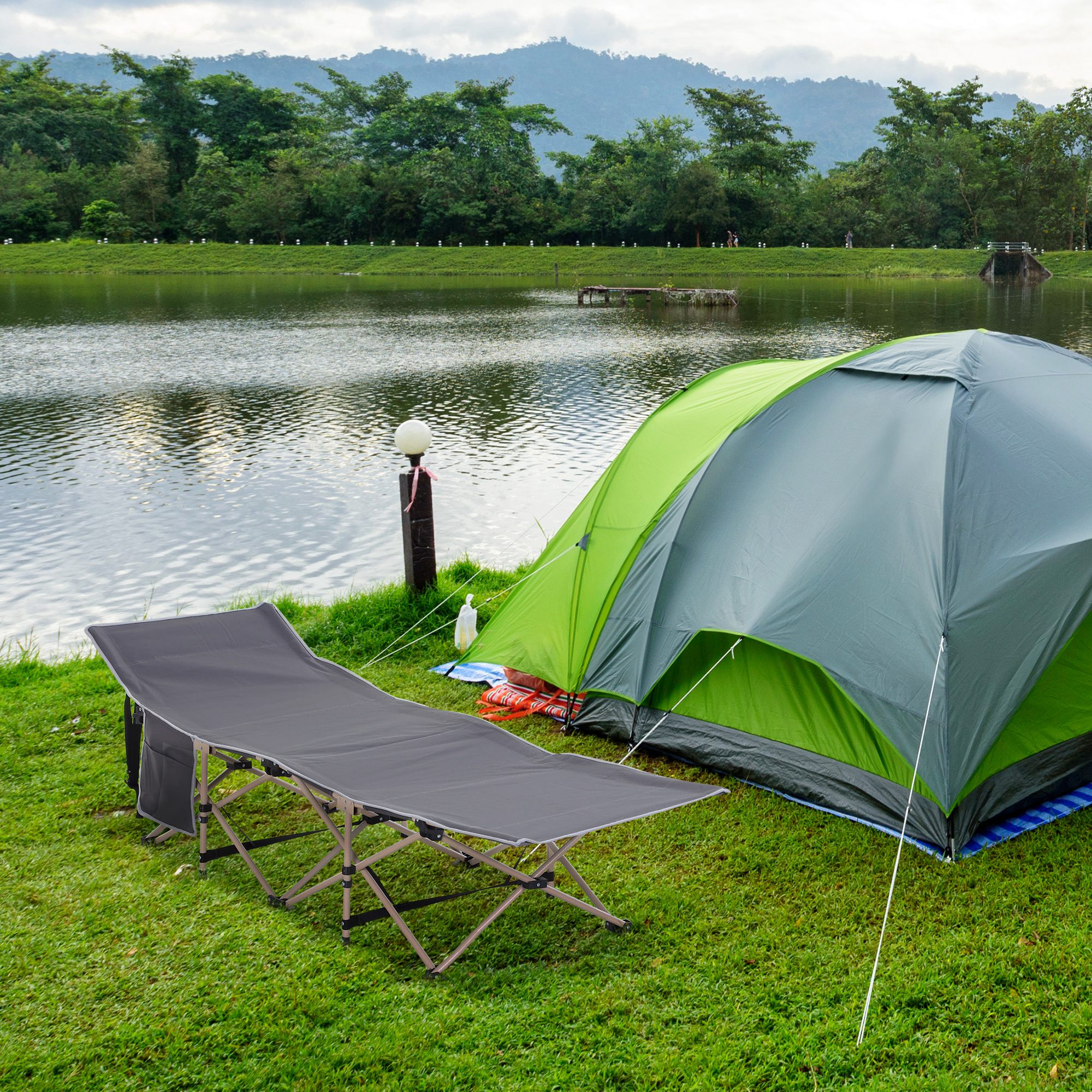 Outsunny Portable Folding Camping Cot, Single Person Sleep Bed, Lightweight with Carry Bag, Ideal for Outdoor Adventures