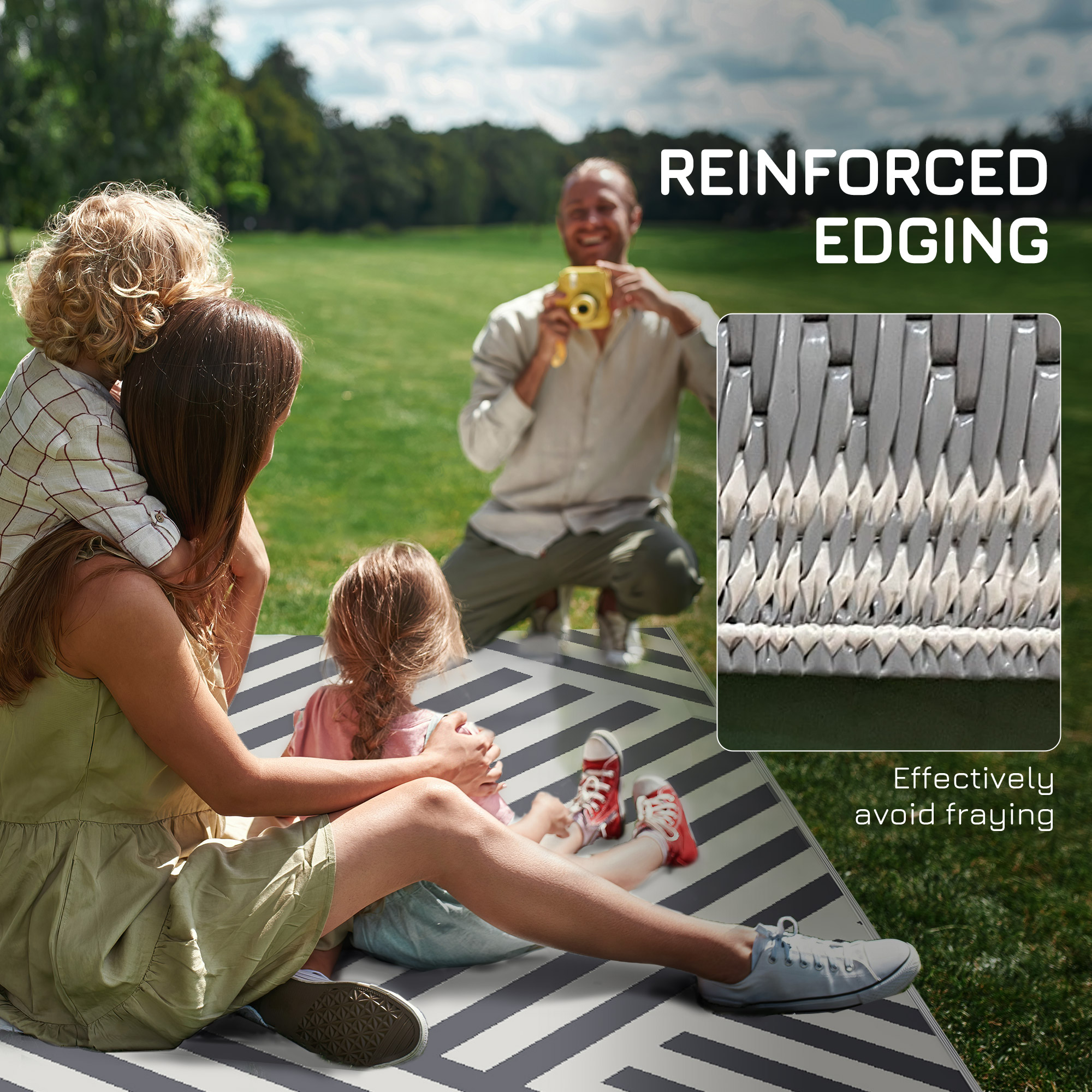Outsunny Reversible Outdoor Rug, Plastic Straw, Portable with Carry Bag, 182 x 274cm, Grey and Cream