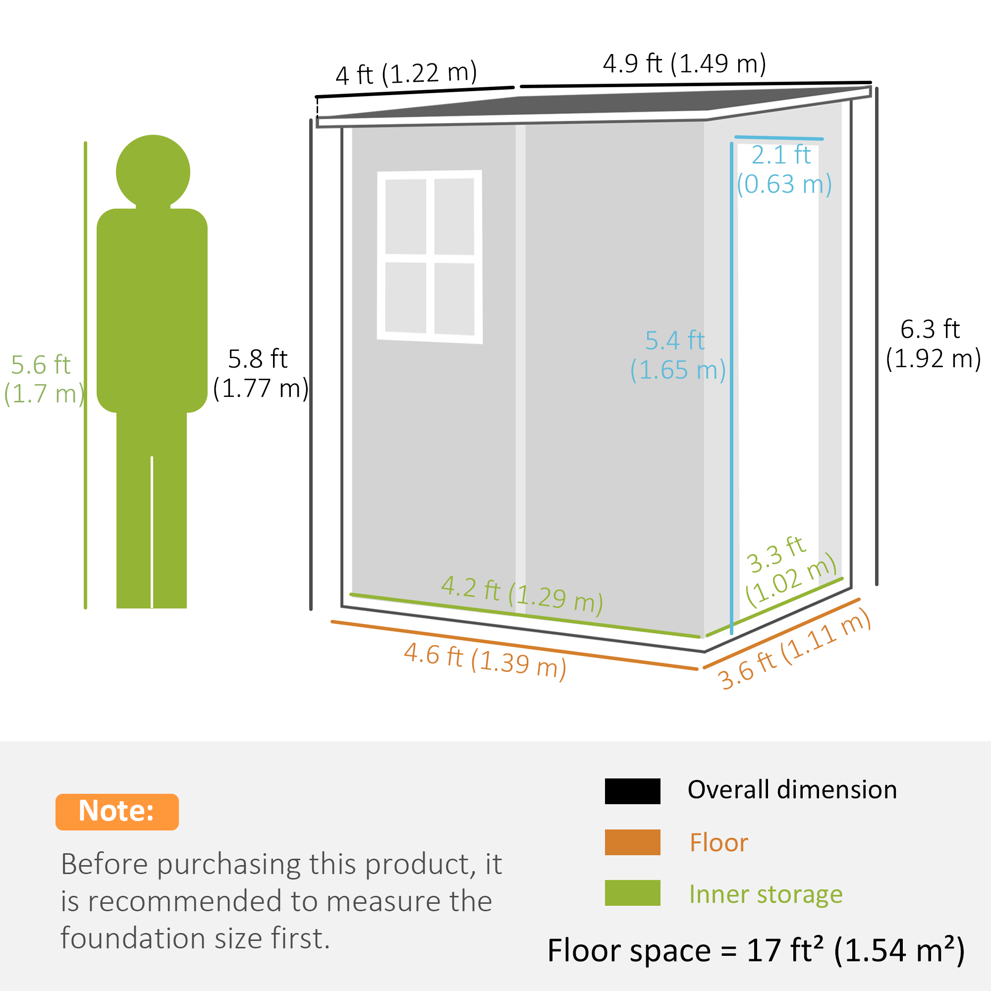 Outsunny Garden Storage Shed, 4'x5' Lean-to Shed with Window, Vent, Lockable Door & Plastic Roof, Grey
