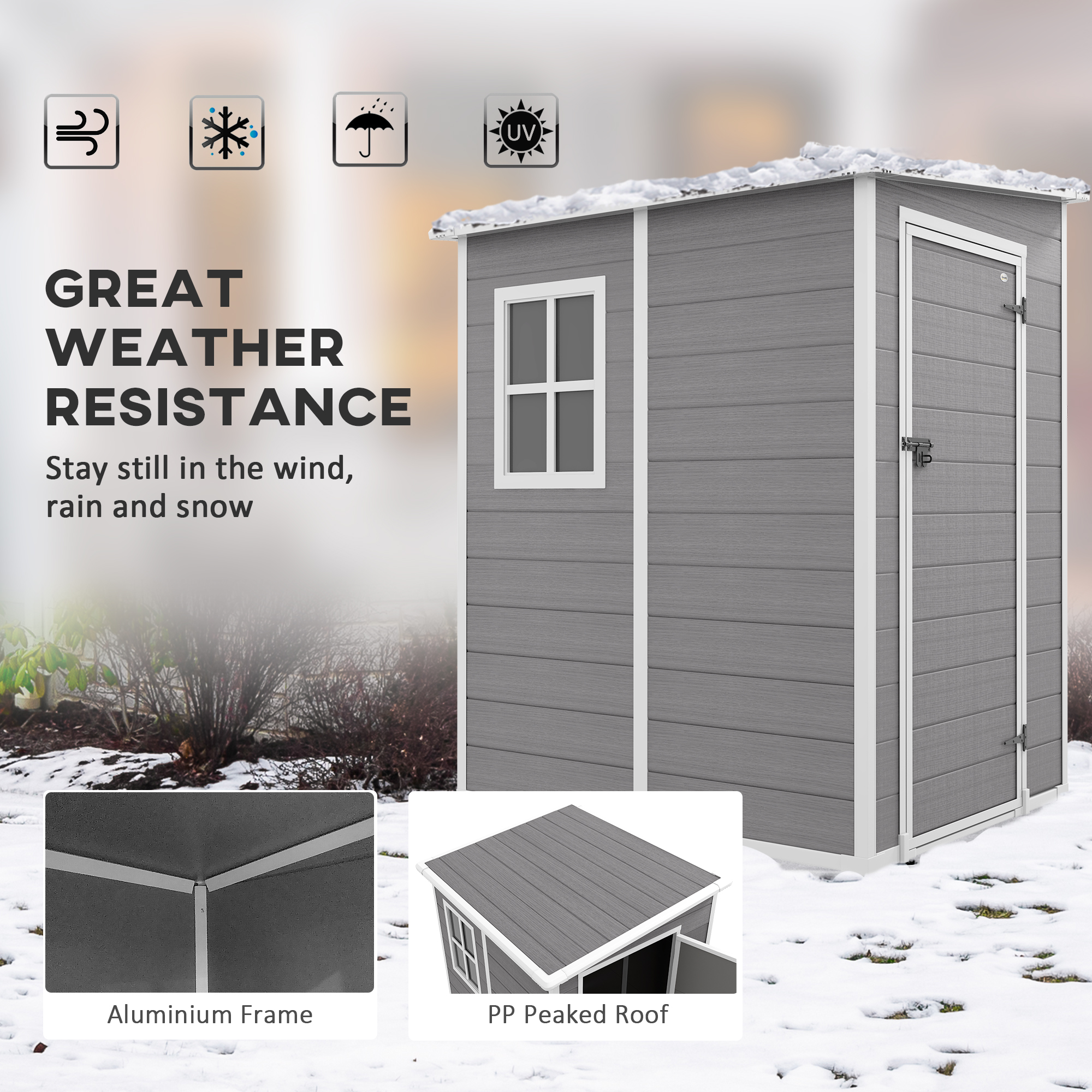 Outsunny Garden Storage Shed, 4'x5' Lean-to Shed with Window, Vent, Lockable Door & Plastic Roof, Grey