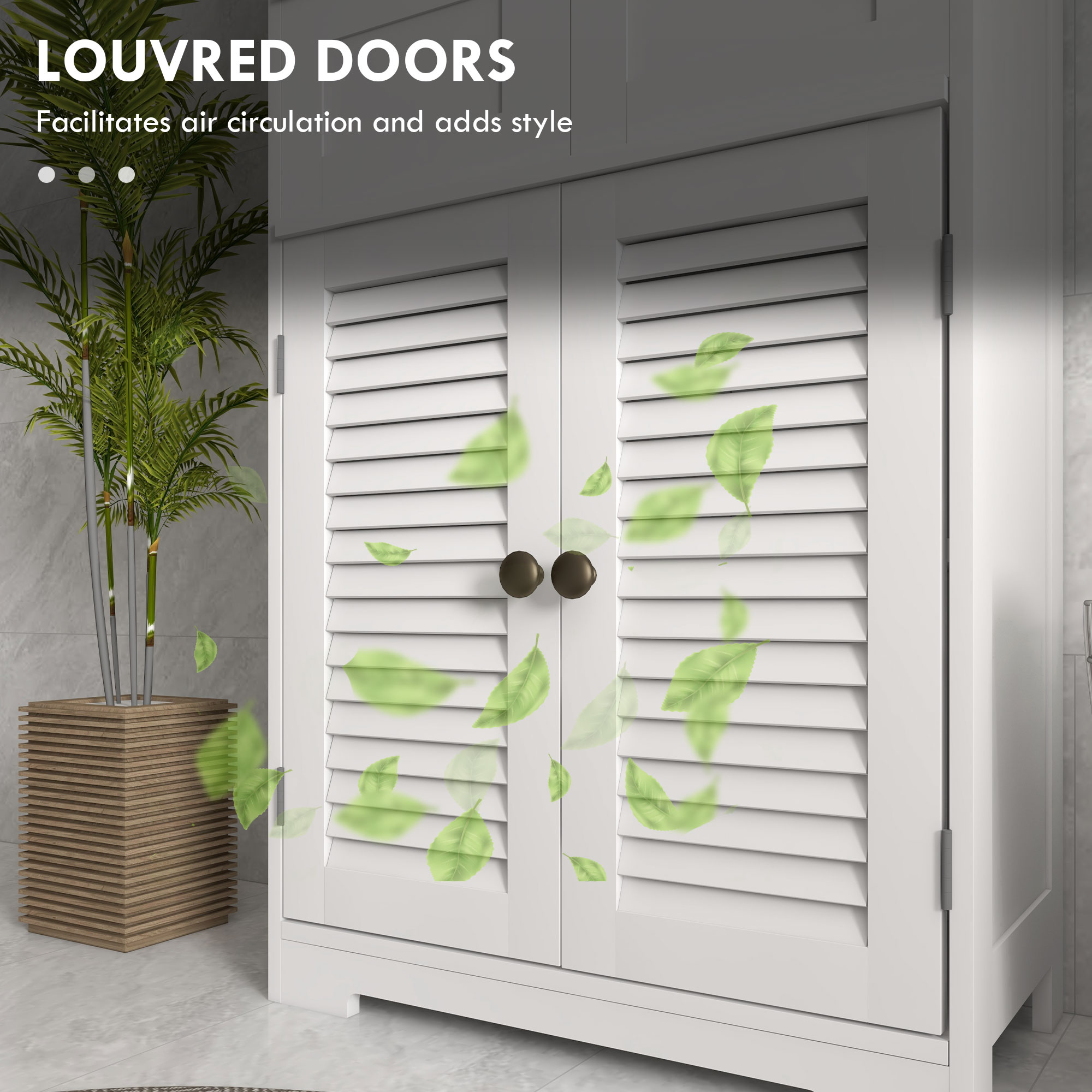Kleankin Louvred Door Bathroom Storage Unit, Floor Cabinet with Drawers, Open Shelf, Adjustable Shelf, White