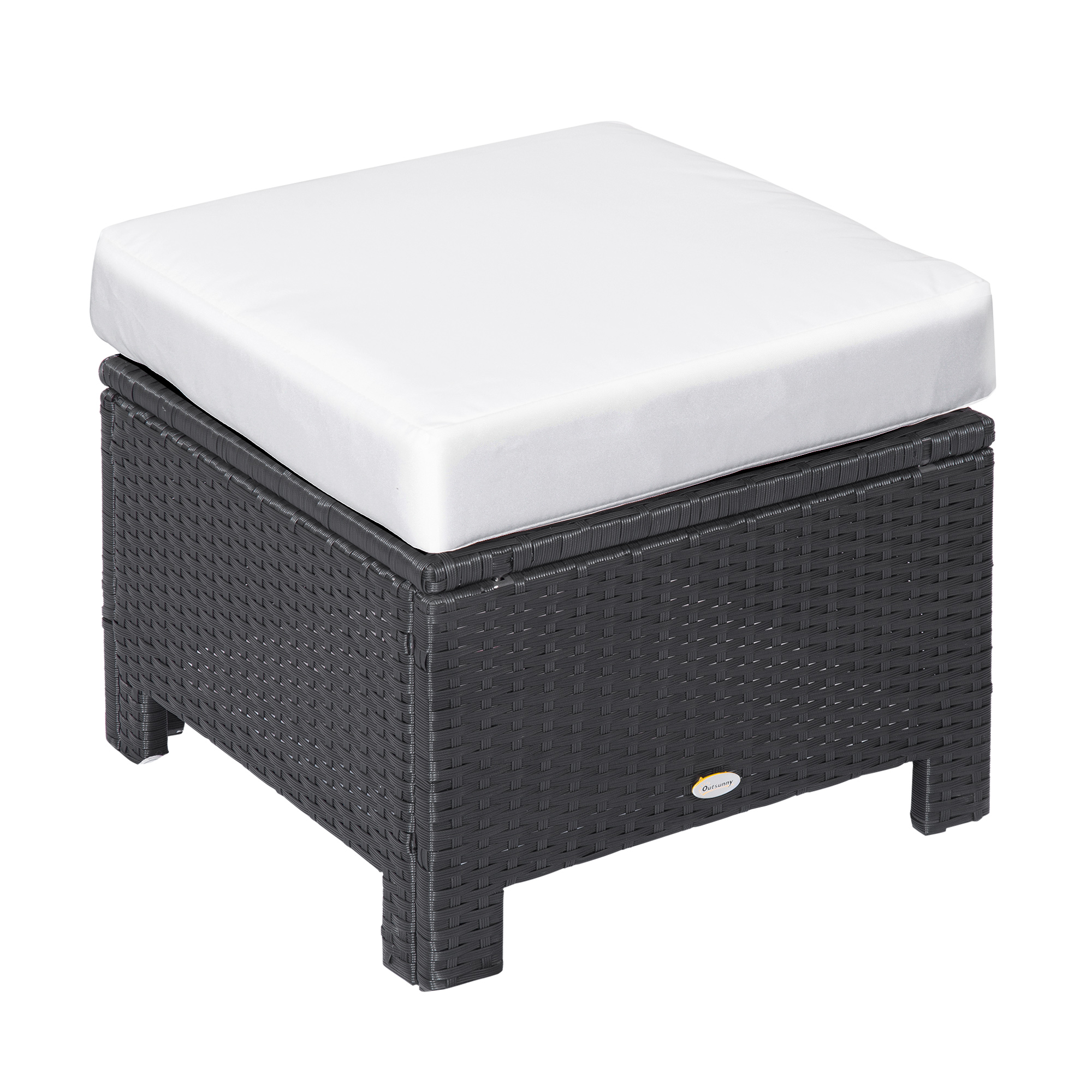 Outsunny Poggiapiedi Da Giardino In Rattan PE 50x50x35 Cm: Cuscino Imbottito E Struttura In Acciaio, Nero