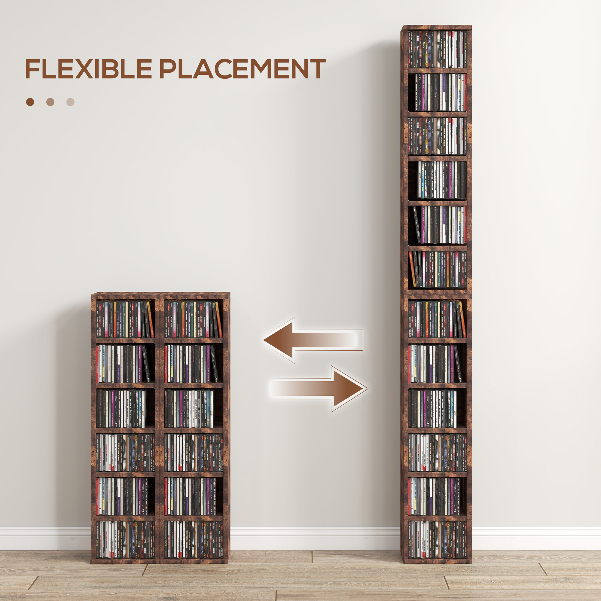 HOMCOM CD Media Display Shelf Unit Tower Rack with Adjustable Shelves, Set of 2