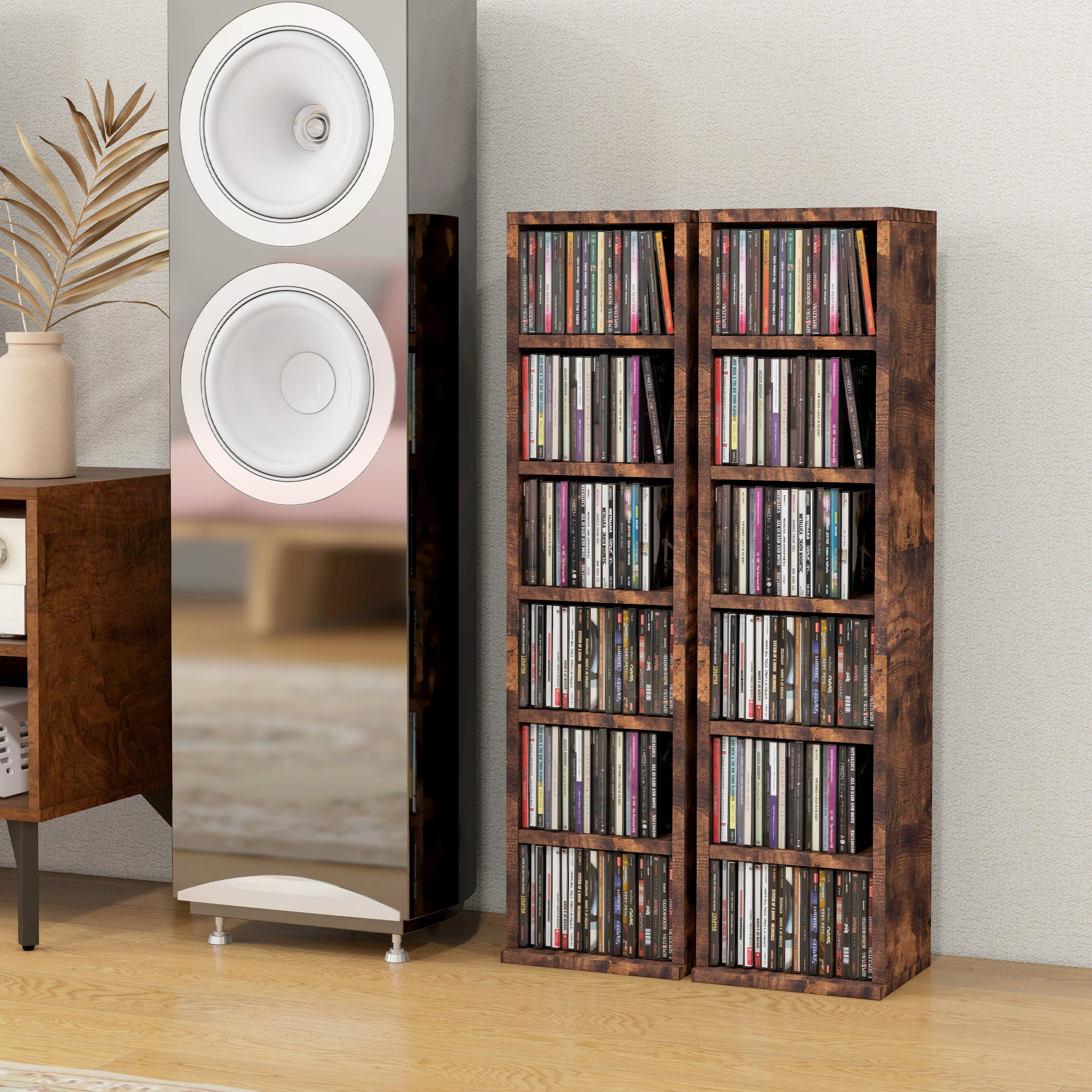 HOMCOM CD Media Display Shelf Unit Tower Rack with Adjustable Shelves, Set of 2