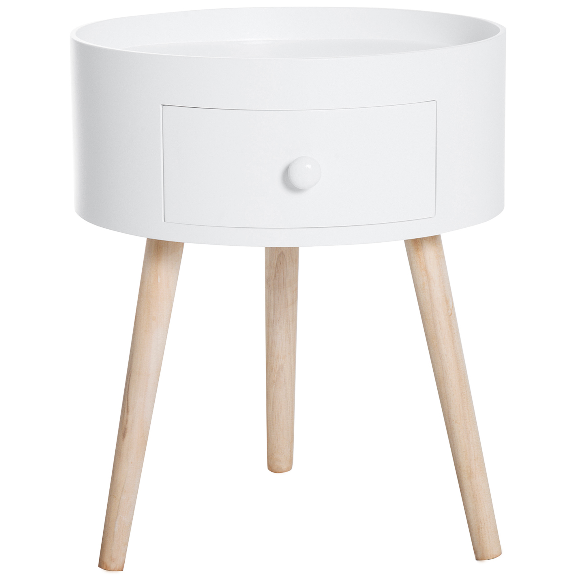 HOMCOM ronde salontafel, Scandinavisch design, met lade en beschermrand, duurzaam hout, Ø38 x H45 cm, stijlvol wit | Aosom.nl
