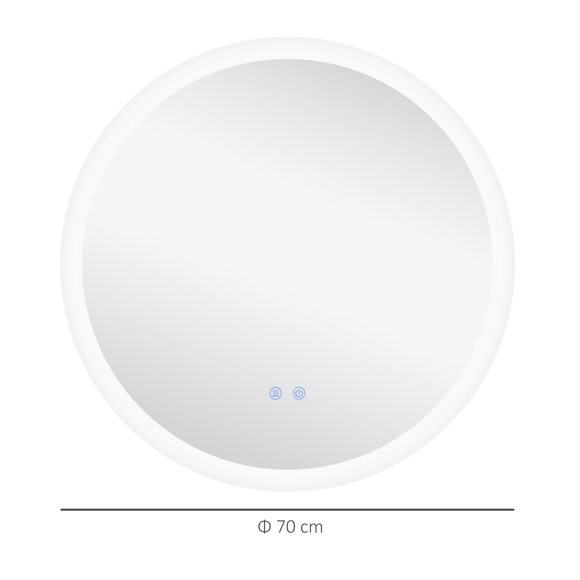 Kleankin LED Bathroom Mirror, Round Wall Mounted Illuminated Mirror, 3 Colour Settings, Anti-Fog, Memory, Aluminium Frame, 70 x 70 cm