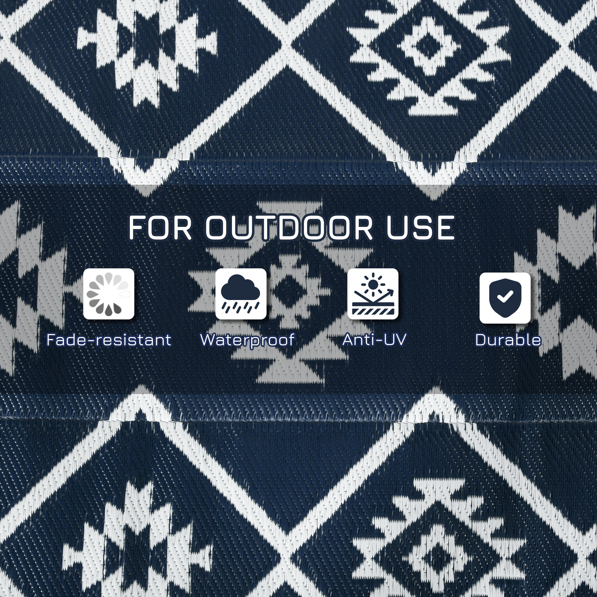 Outsunny Reversible Outdoor Rug, Plastic Straw, Portable with Carry Bag, 182 x 274cm, Dark Blue and White
