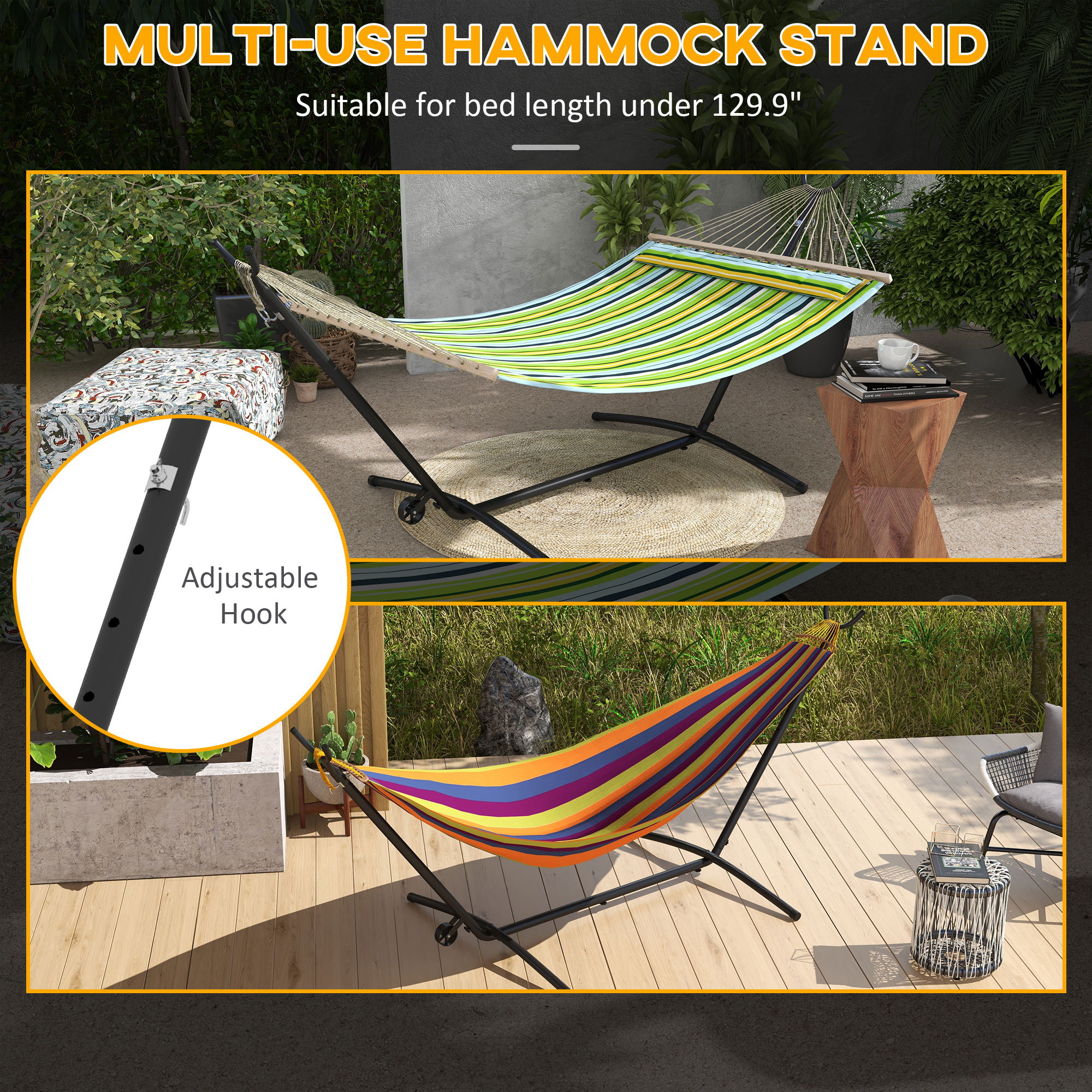 Outsunny Portable Hammock Stand, 9.5ft Adjustable Hammock Net Stand with Wheels & Carry Bag, Suitable for String-style & Brazilian-style Hammocks.
