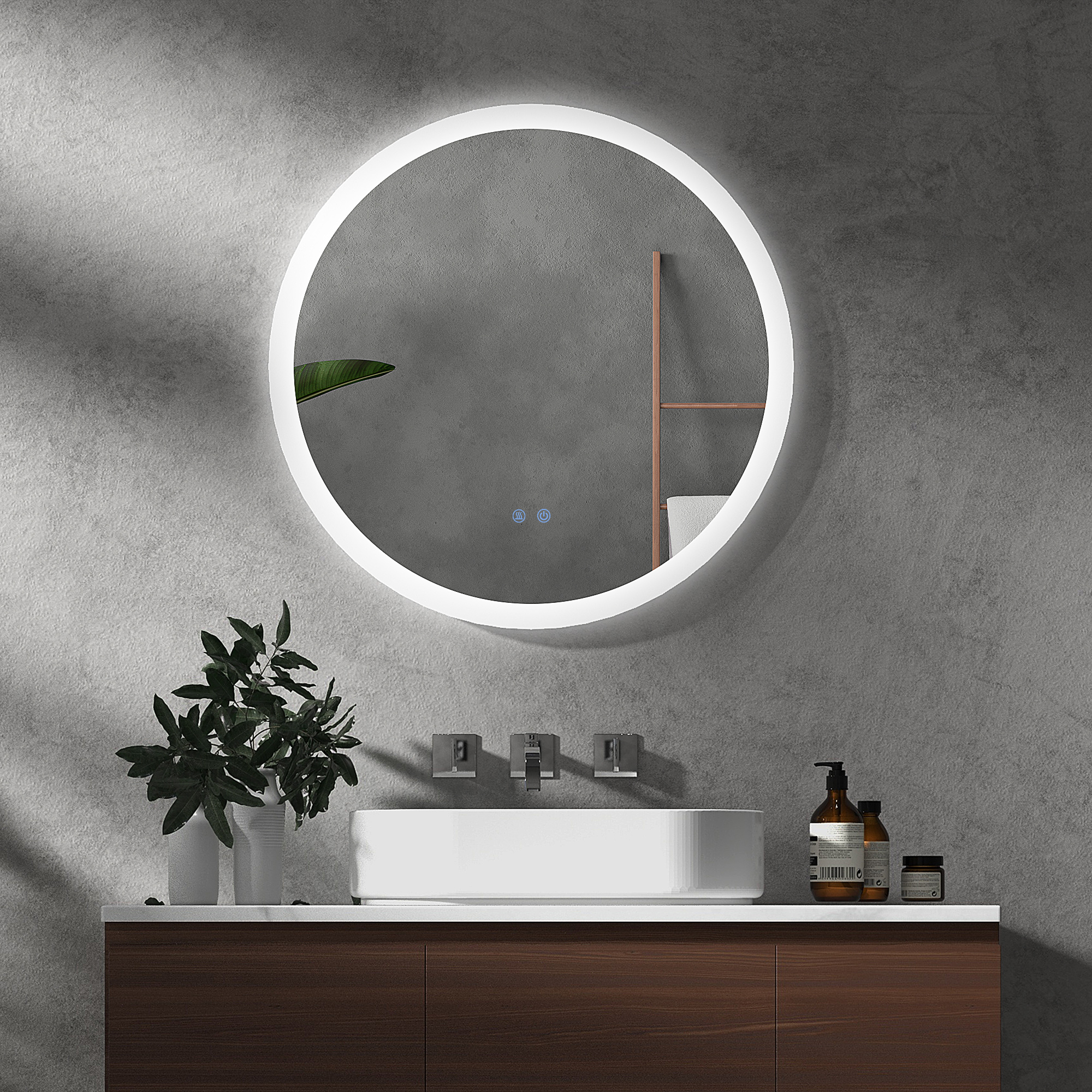 Kleankin LED Bathroom Mirror, Round Wall Mounted Illuminated Mirror, 3 Colour Settings, Anti-Fog, Memory, Aluminium Frame, 70 x 70 cm
