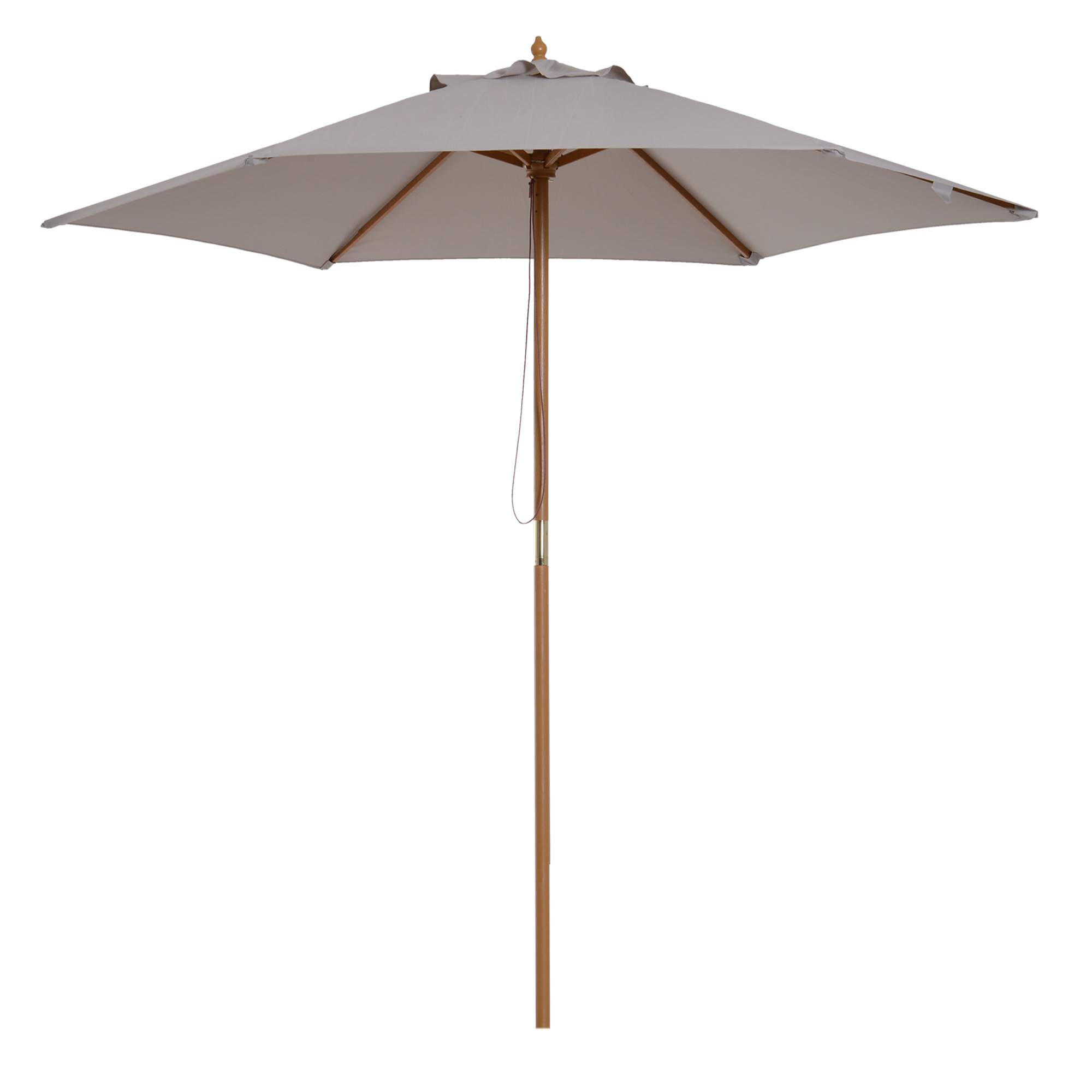 Outsunny Sombrilla de Jardín Ø250x230 cm Parasol de Terraza con Marco de Madera 6 Varillas Sistema de Cuerda e Impermeable Gris