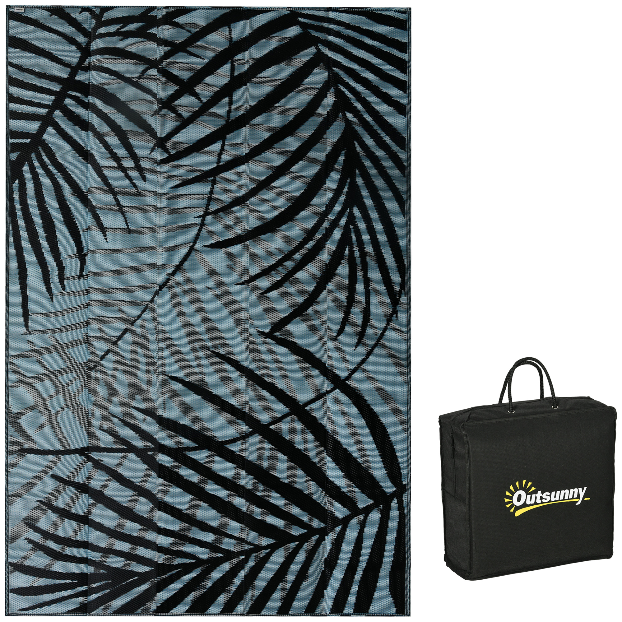 Outsunny Plastic Straw Reversible RV Outdoor Rug with Carry Bag, 182 x 274cm, Blue and Black