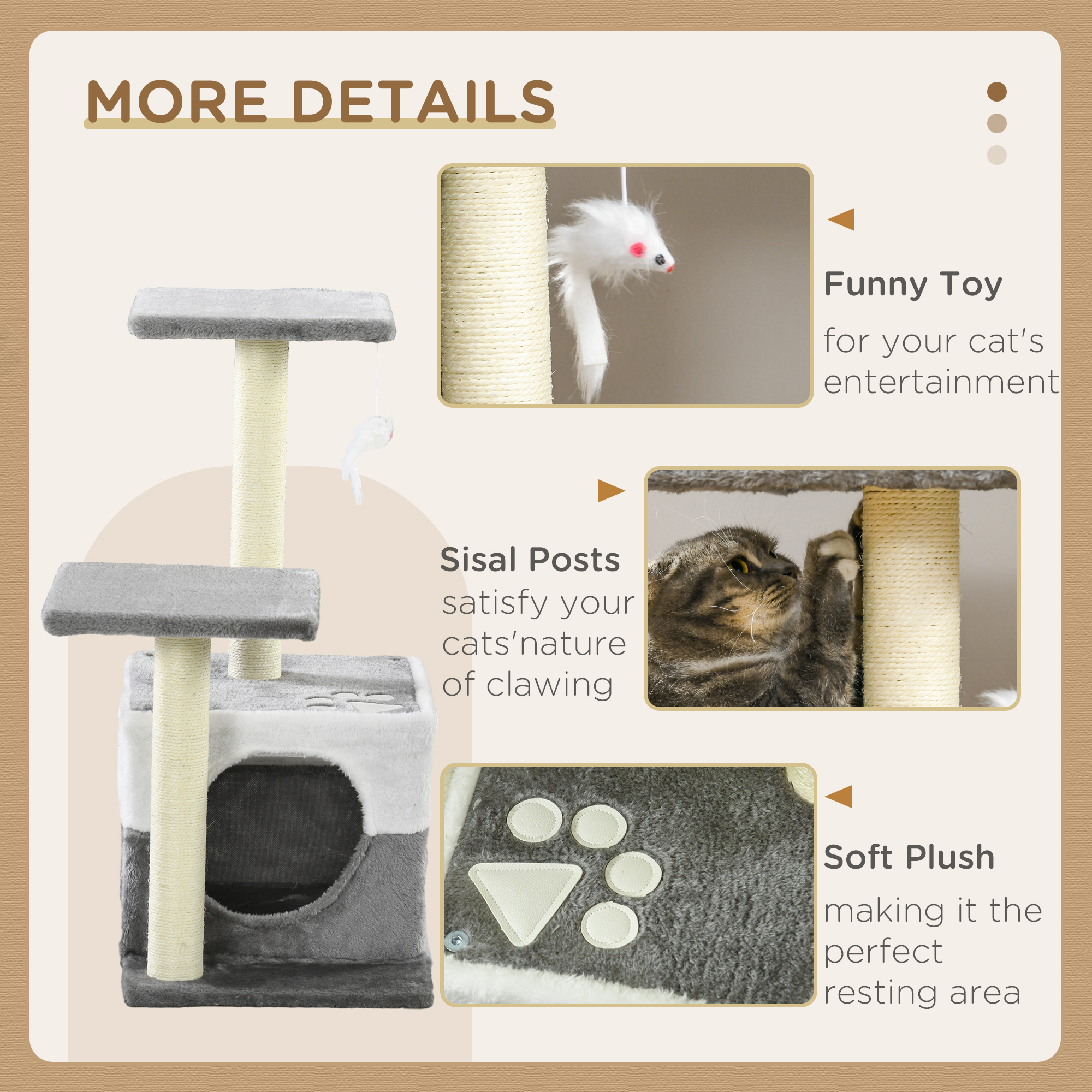 PawHut Deluxe Cat Tree with Sisal Scratching Posts, Cosy House, Elevated Perches, Playful Toy Mouse, Grey