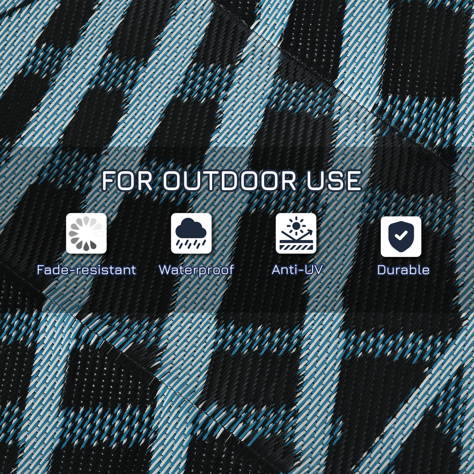 Outsunny Plastic Straw Reversible RV Outdoor Rug with Carry Bag, 182 x 274cm, Blue and Black
