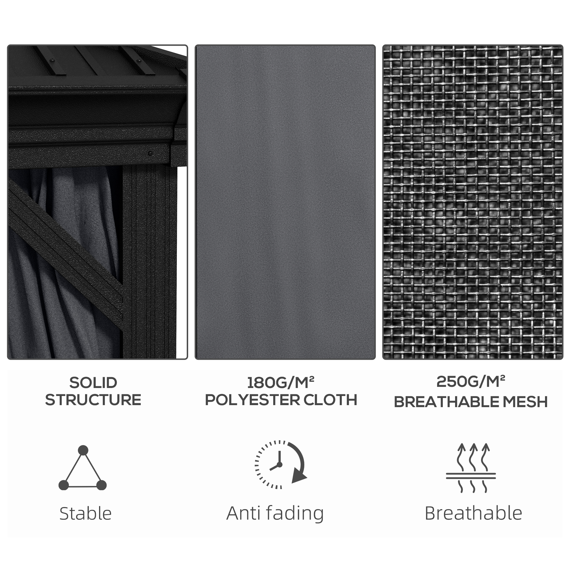 Outsunny 3 x 3.7m Outdoor Hardtop Gazebo Canopy Aluminum Frame with 2-Tier Roof & Mesh Netting Sidewalls for Patio, Dark Grey