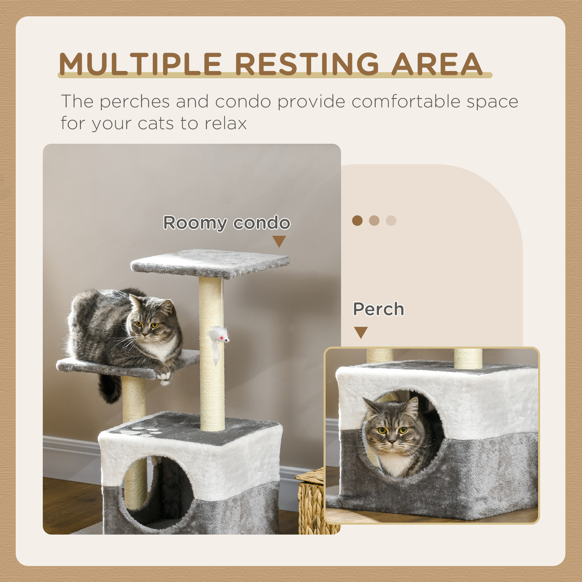 PawHut Deluxe Cat Tree with Sisal Scratching Posts, Cosy House, Elevated Perches, Playful Toy Mouse, Grey