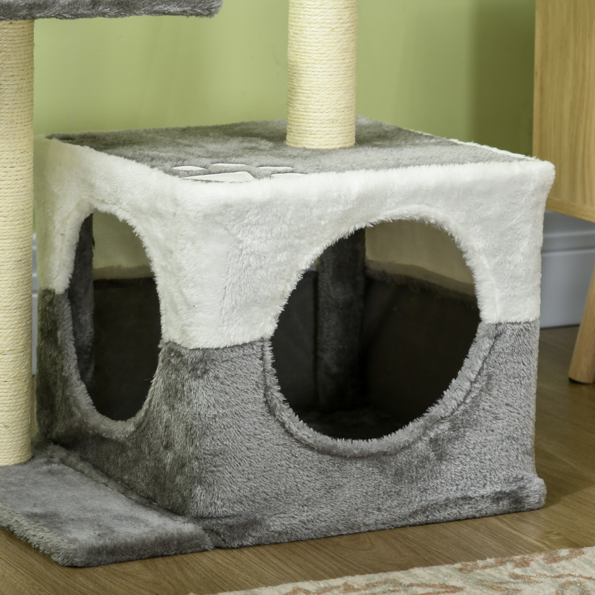 PawHut Deluxe Cat Tree with Sisal Scratching Posts, Cosy House, Elevated Perches, Playful Toy Mouse, Grey