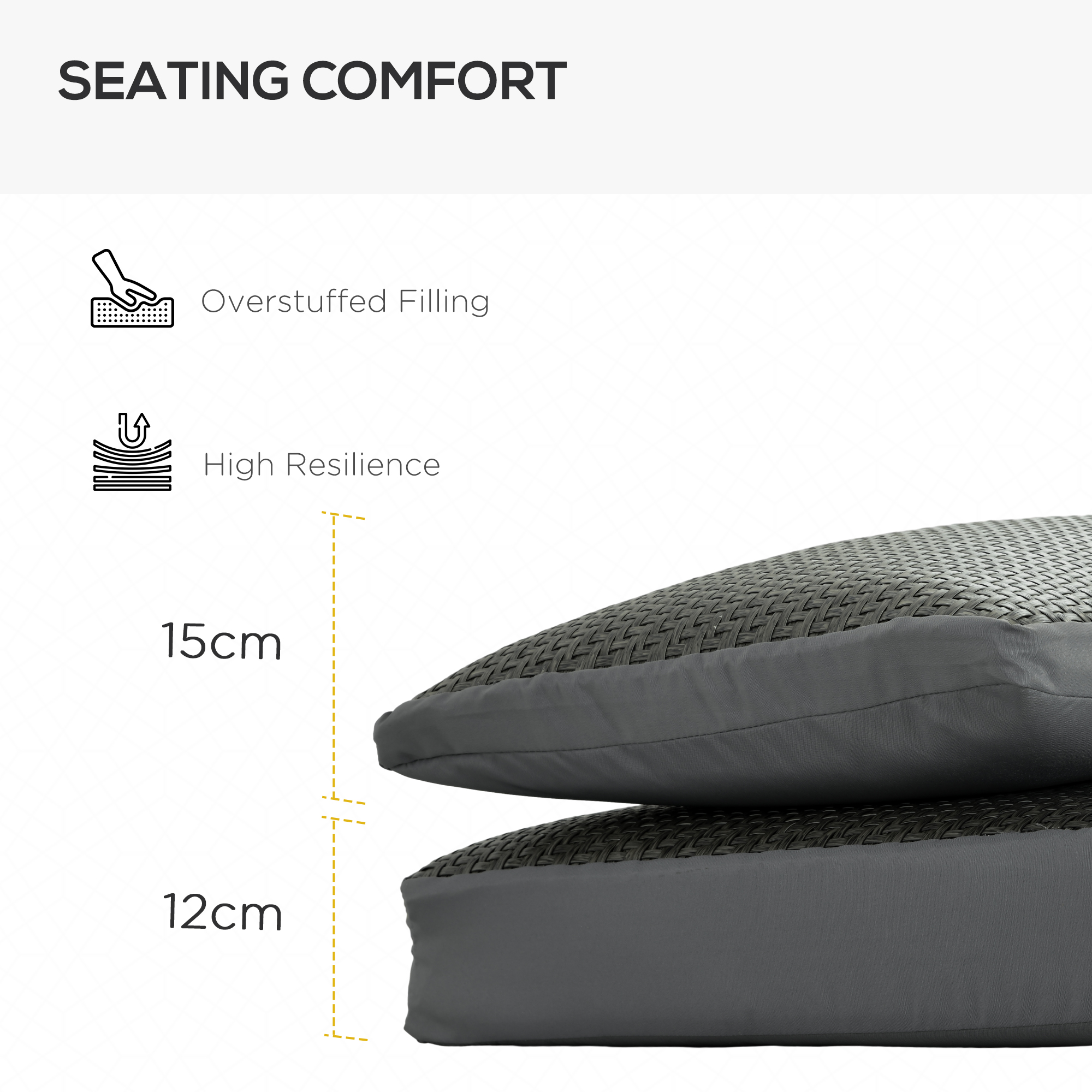 Outsunny Replacement Cushions for Patio Chairs, 2-Piece Back and Seat Pillow Set, Fabric & PE Rattan, Grey