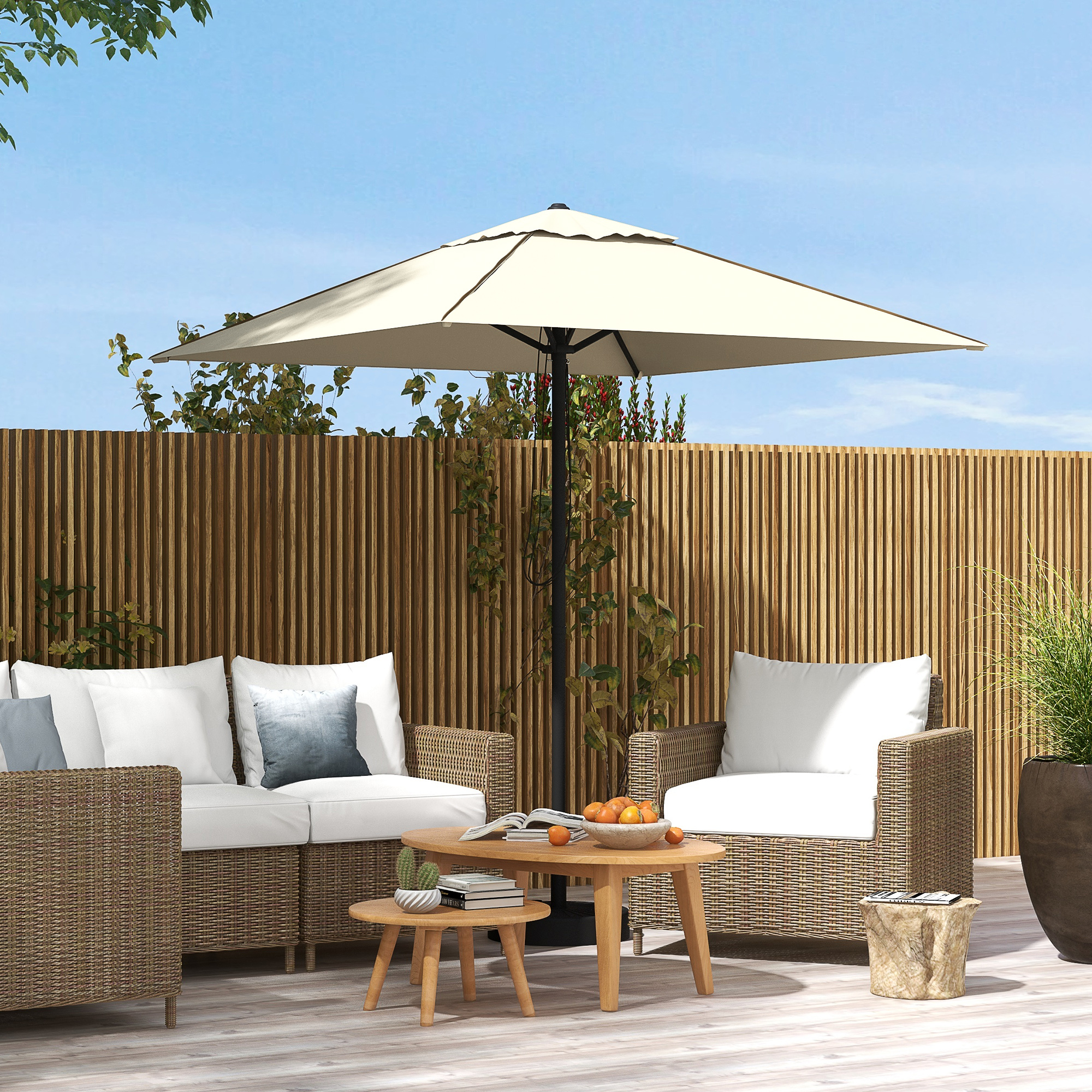 Outsunny Garden Market Parasol, Patio Umbrella with Vent, Sun Shade Canopy with Piping Side, Table Compatible, Beige