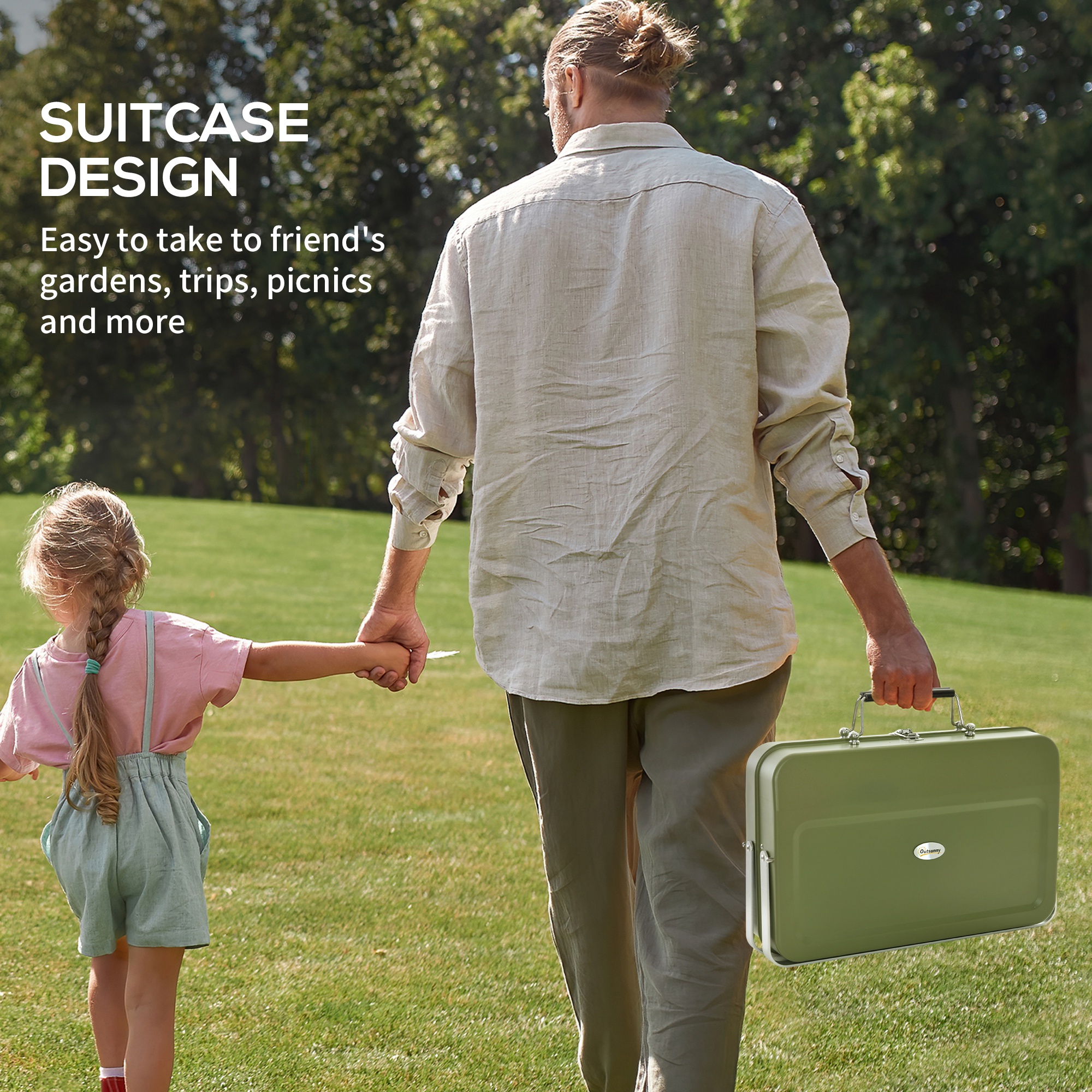 Outsunny Foldable Suitcase Design Mini Charcoal Barbecue Grill BBQ, Green