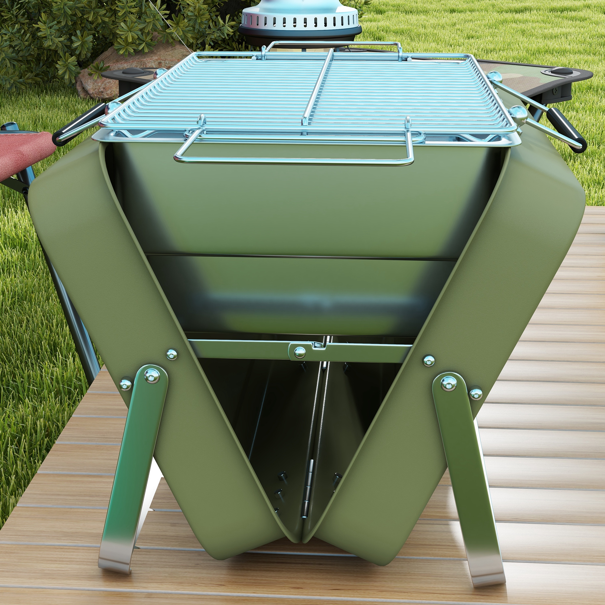 Outsunny Foldable Suitcase Design Mini Charcoal Barbecue Grill BBQ, Green