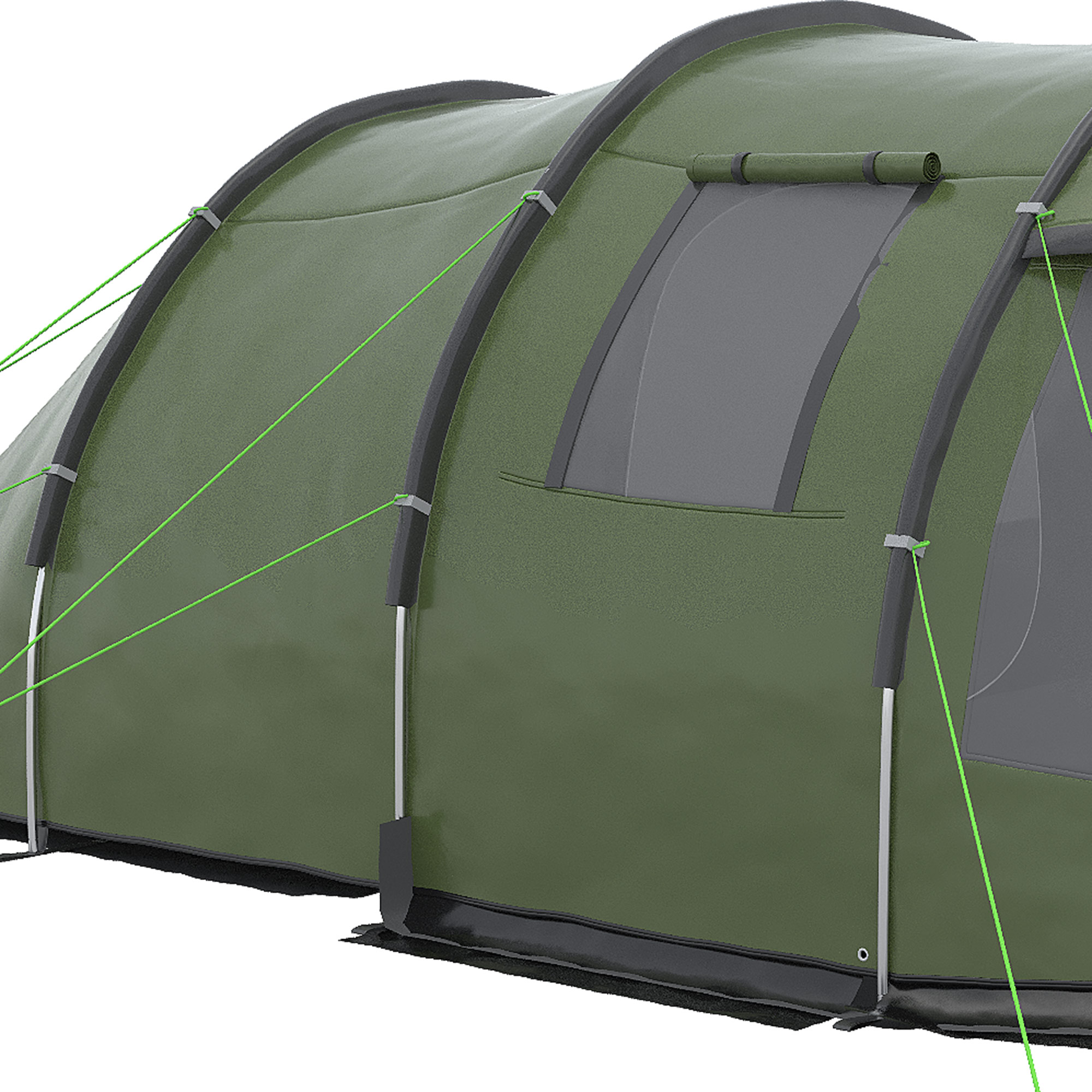 Outsunny Camping Tent for 3-4 People, Two Room Tunnel Tent with Windows, Portable, for Outdoor Activities, Green