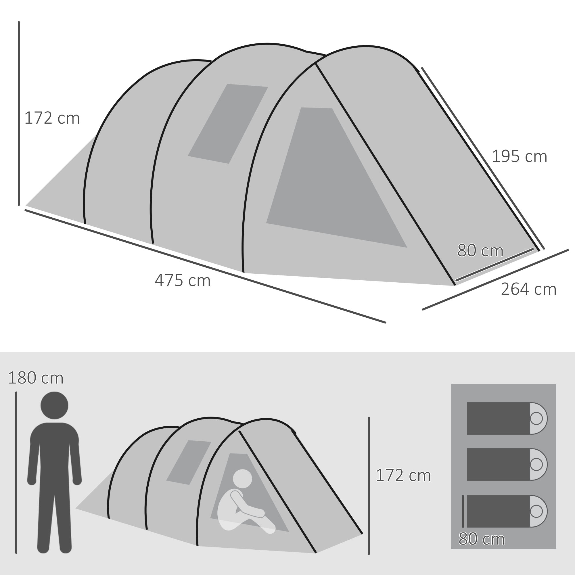 Outsunny Camping Tent for 3-4 People, Two Room Tunnel Tent with Windows, Portable, for Outdoor Activities, Green