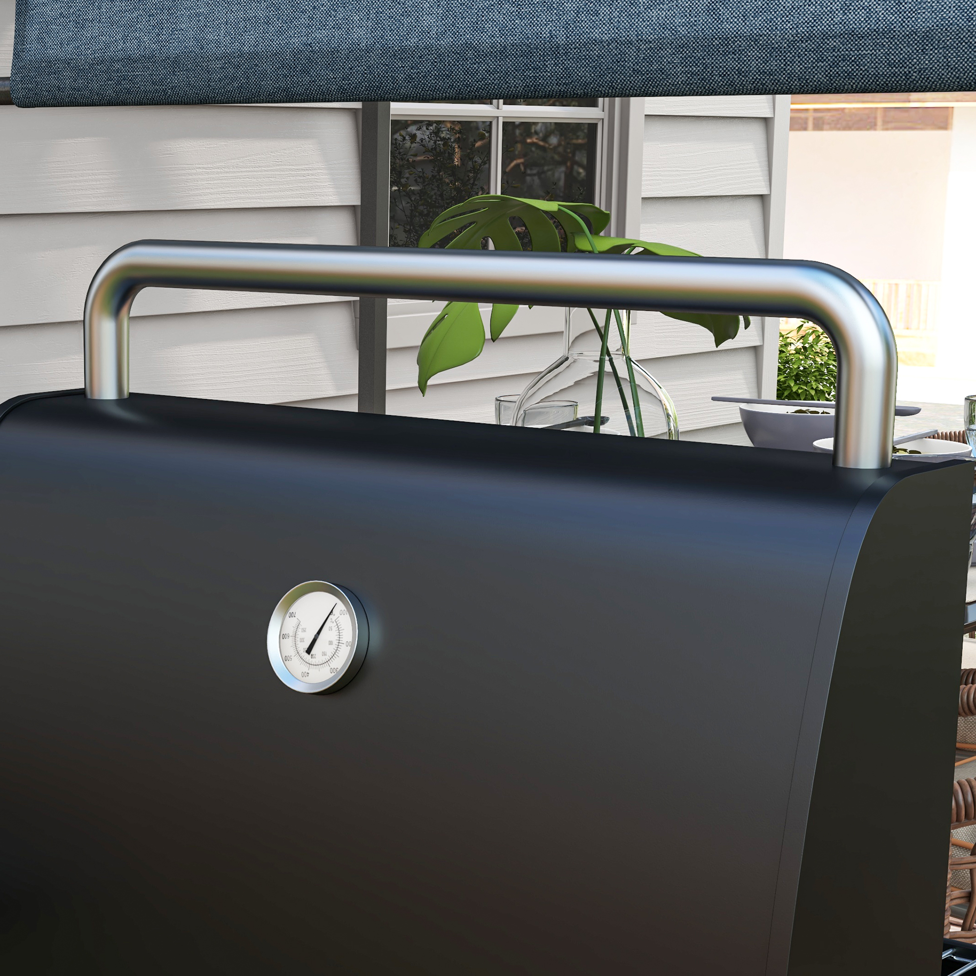 Outsunny Outdoor Wheeled Charcoal Barbecue Grill Trolley with Shelves, Black
