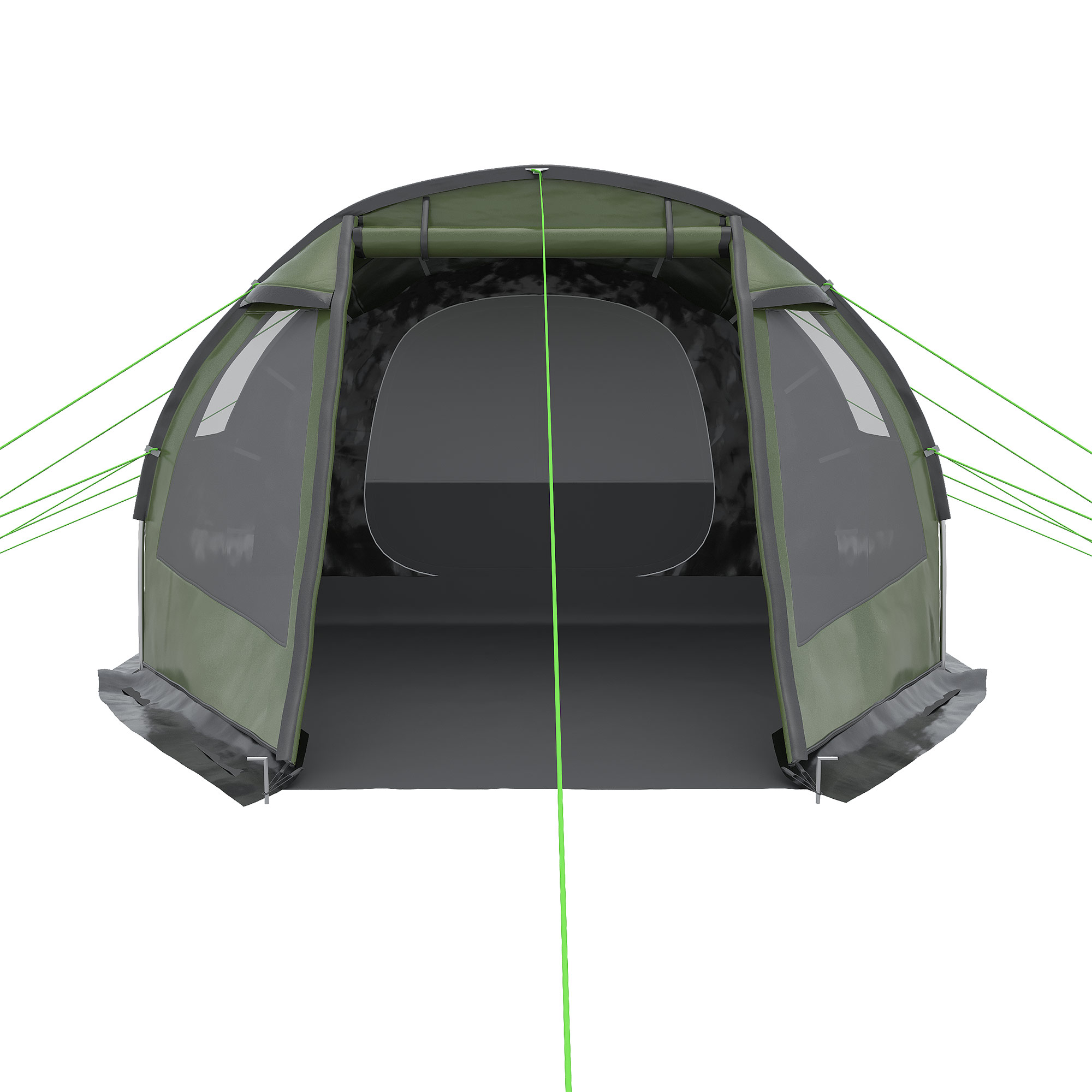 Outsunny Camping Tent for 3-4 People, Two Room Tunnel Tent with Windows, Portable, for Outdoor Activities, Green