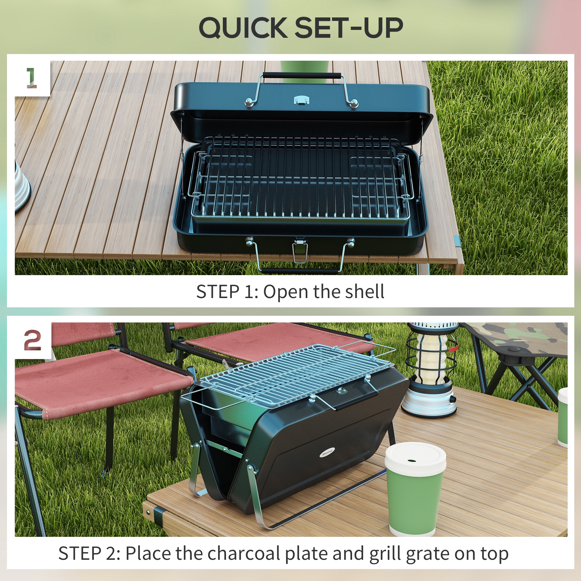 Outsunny Foldable Suitcase Design Mini Charcoal Barbecue Grill BBQ, Black