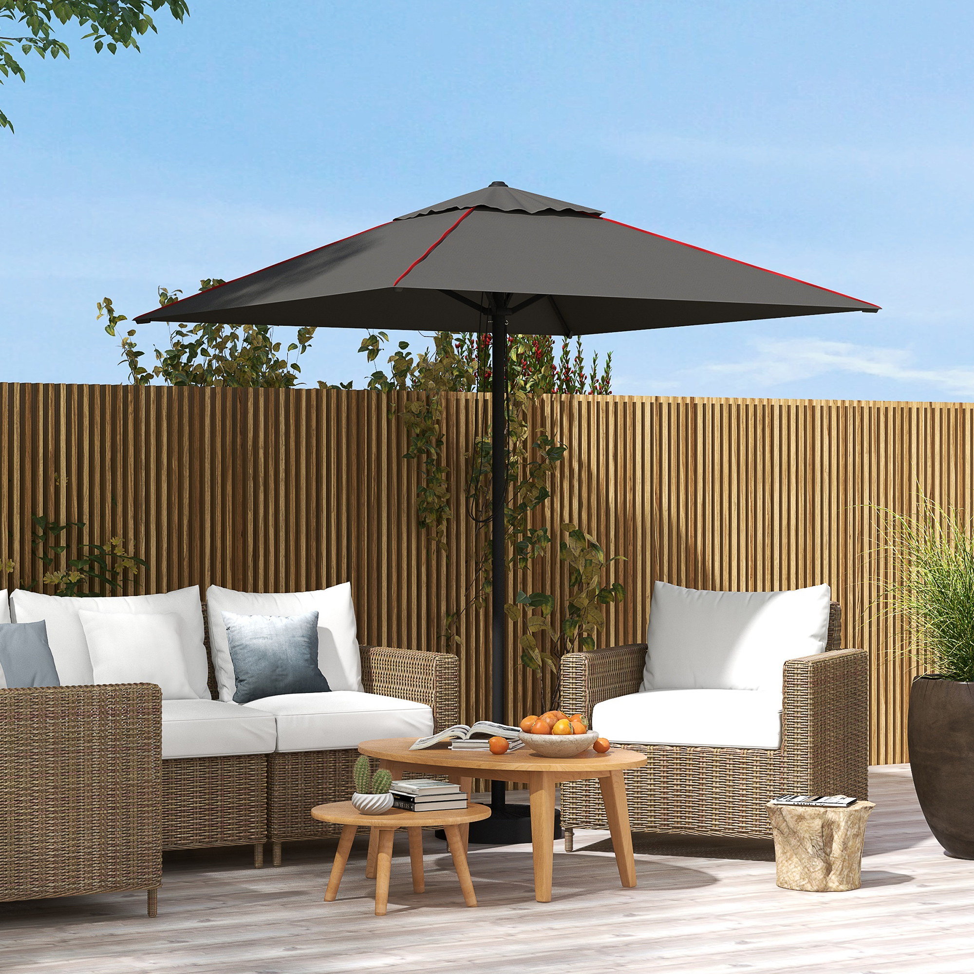 Outsunny Garden Parasol Umbrella with Air Vent, Outdoor Market Table Sunshade Canopy with Decorative Edging, Grey