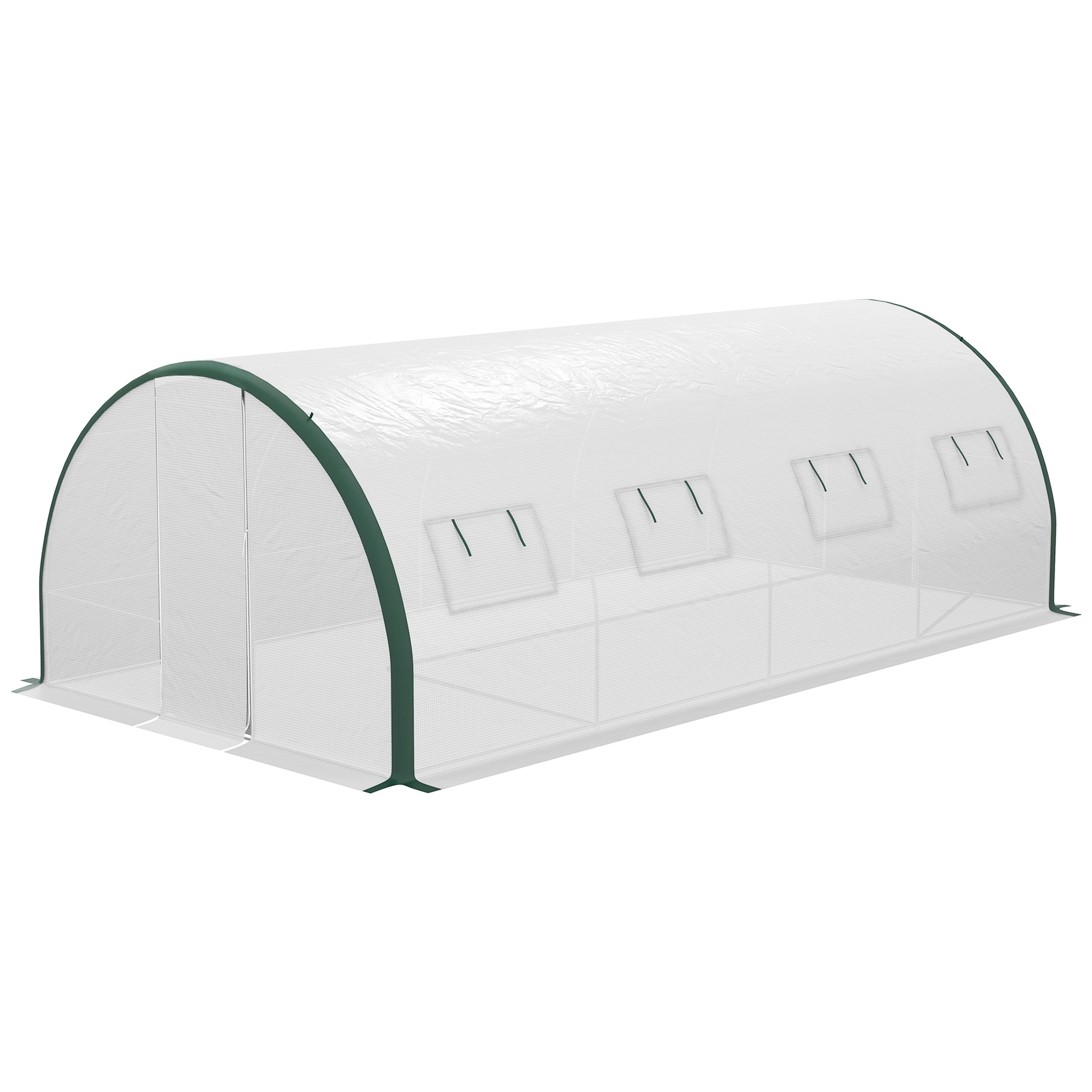 Poze Outsunny Seră Tunel cu 2 Uși cu Balamale și 8 Ferestre cu Plasă, Seră de Grădină pentru Legume, 6x3x2 m, Verge | Aosom Romania