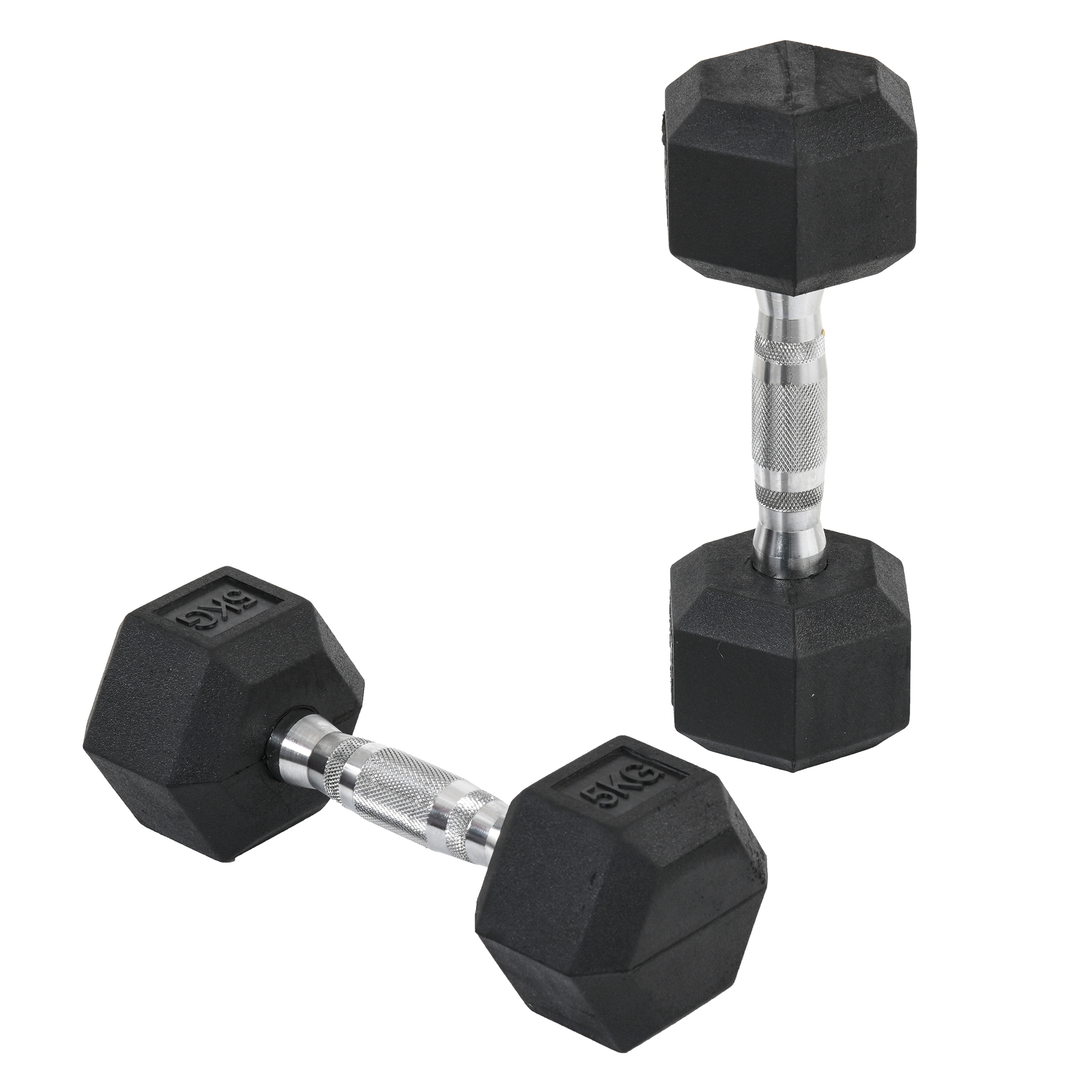 Poze HOMCOM Set 2 Gantere Hexagonale, 5kg Fiecare, din Cauciuc cu Mâner Anti-alunecare, pentru Antrenament și Fitness, Negru | Aosom Romania