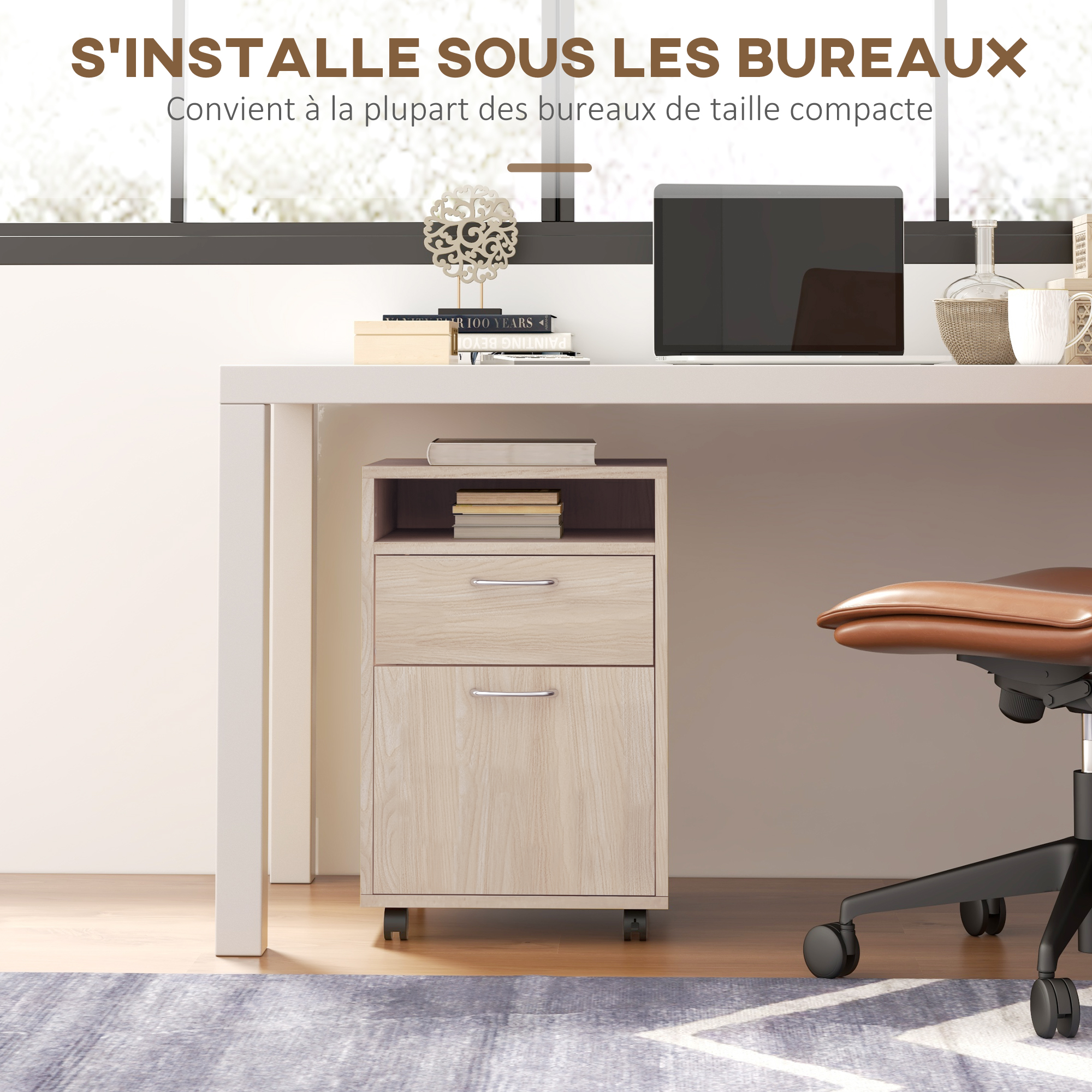 HOMCOM Classeur de Bureau avec 3 tiroirs, Meuble de Bureau en Bois