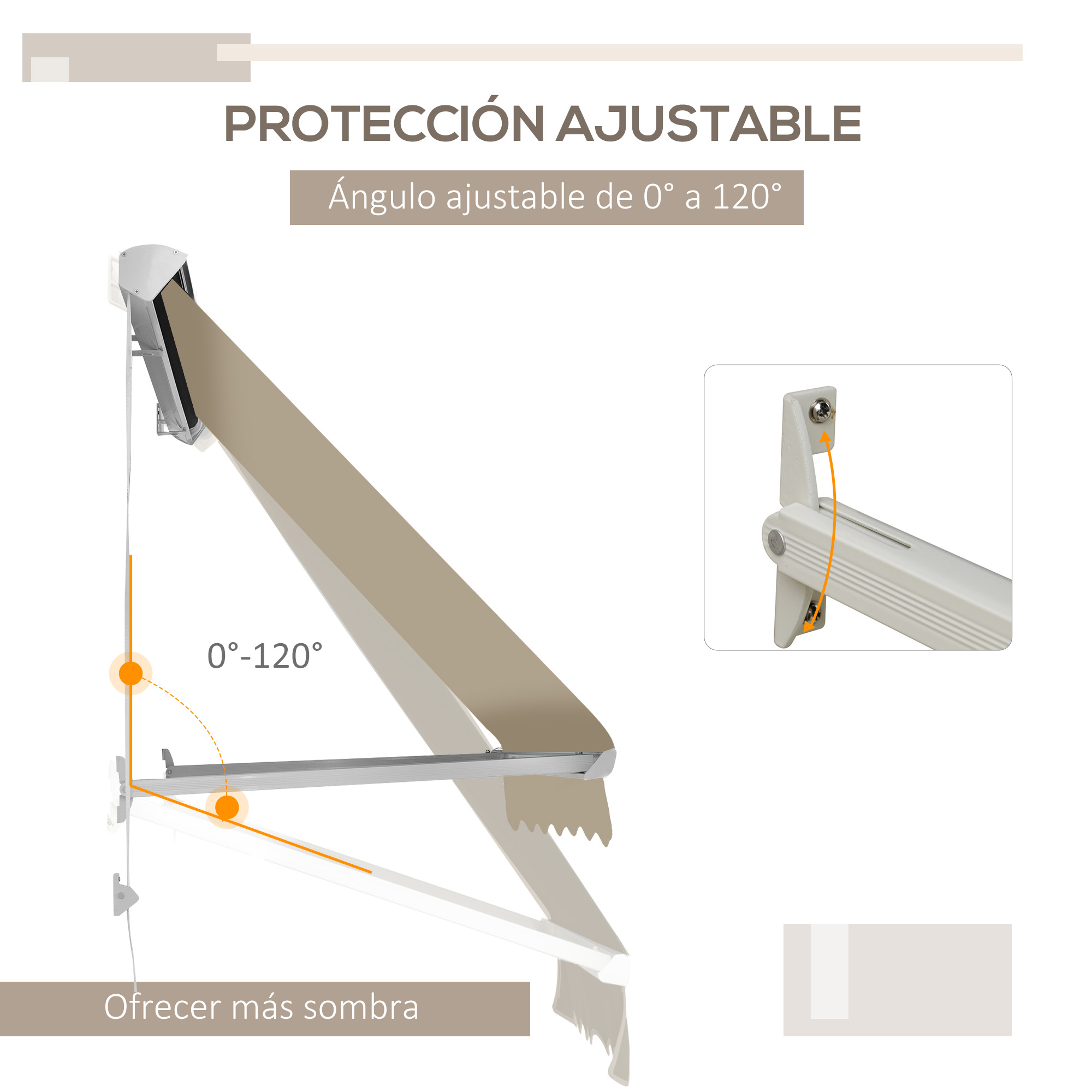 Outsunny Toldo Retráctil de Exterior con Marco de Aluminio Ángulo Ajustable  Protección UV e Impermeable 180x70 cm Beige