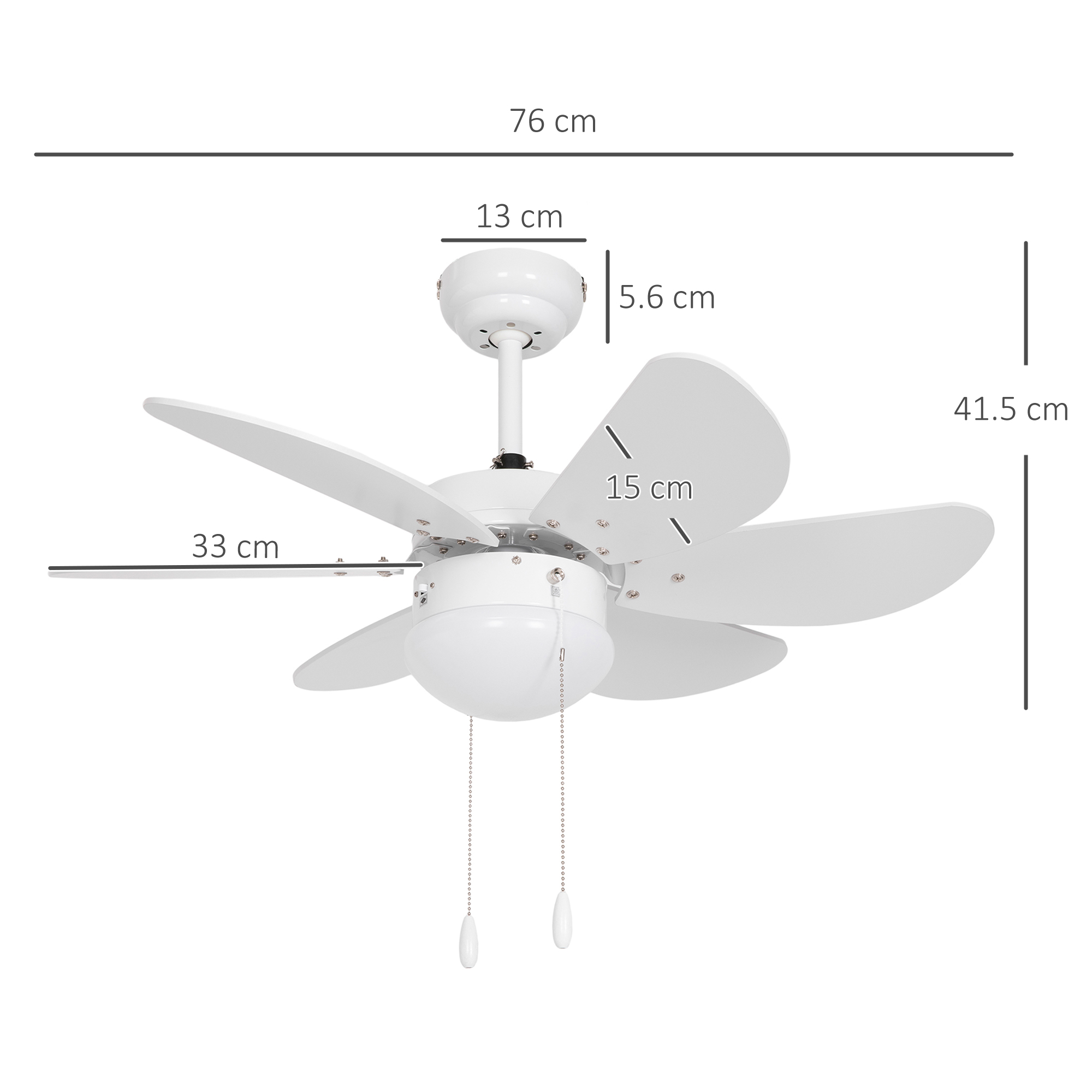 HOMCOM LED Ceiling Fan, 6 Reversible Blades Flush Mount Light, Pull-Chain Operation, White 