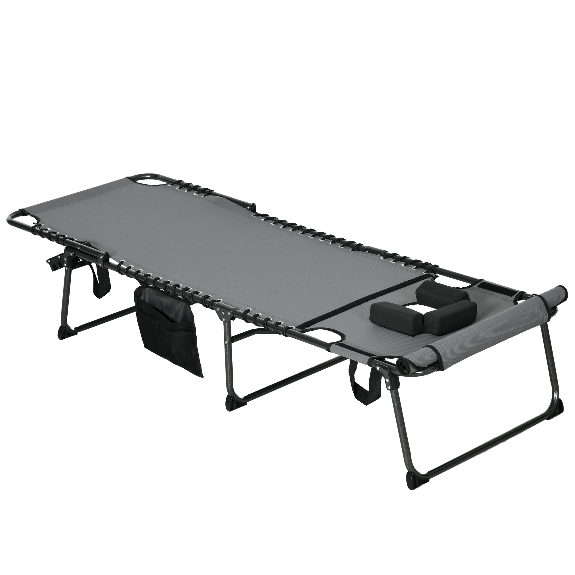 Outsunny Folding Sun Lounger w/ 5-level Reclining Back, Tanning Chair w/ Reading Hole, Outdoor Sun Lounger with Side Pocket, Headrest