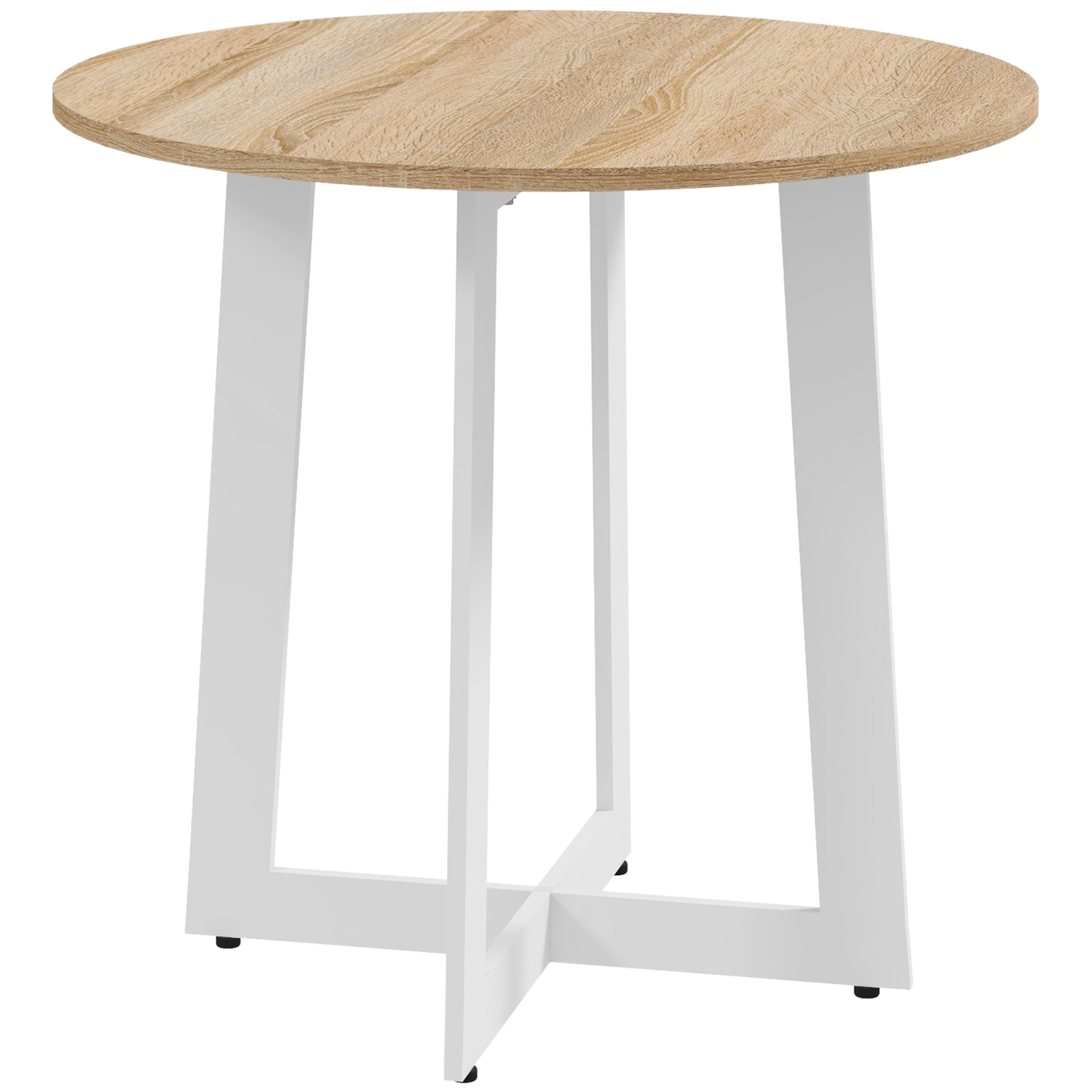 HOMCOM Mesa de Comedor Redonda para 4 Personas Mesa de Cocina con Tablero de Madera y Base de Acero Cruzada Ø80x75 cm Roble