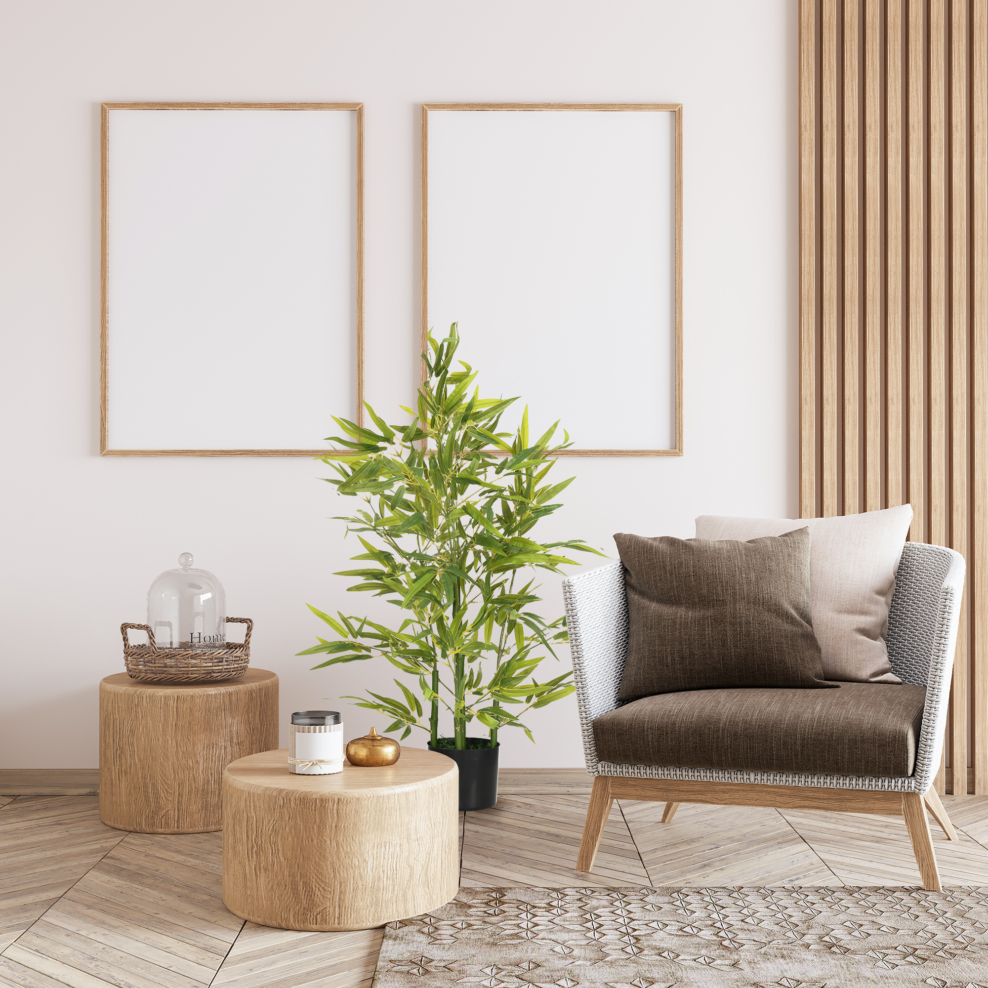 HOMCOM Árbol de bambú artificial de 4.5 pies, planta decorativa sintética  en maceta de guardería para decoración de interiores o exteriores