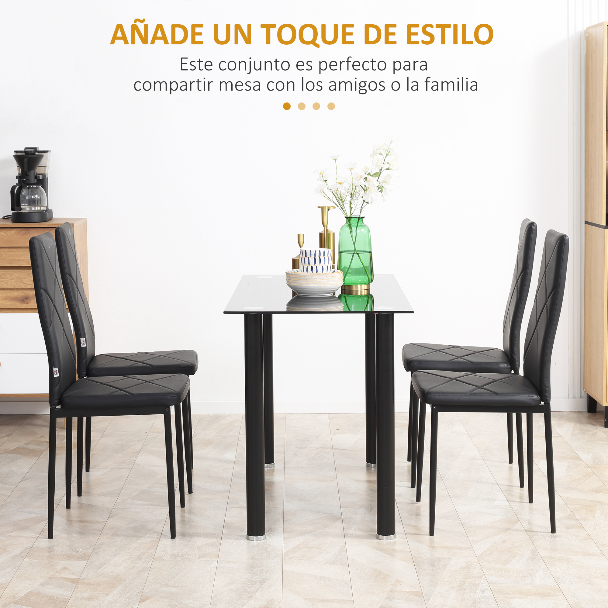 Ansley&HosHo-US Juego de 4 sillas de comedor con respaldo alto, sillas de  comedor de piel sintética para cocina, salón, sala de estar con patas de